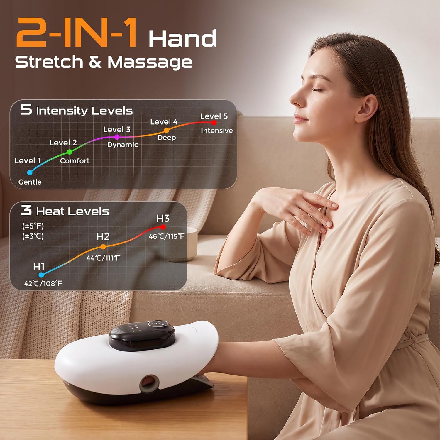 Hand Massager with Heat and Compression, Knuckle Stretching for Home