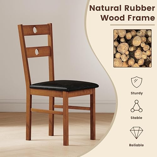 Miniatura 7 de Giantex Juego de 4 sillas de comedor de madera, sillas de cocina tapizadas de piel sintética con respaldo hueco, marco de madera de goma, asiento