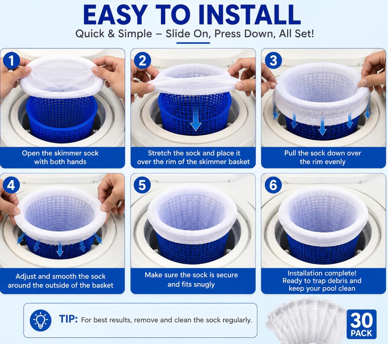 XtremepowerUS 30-Pack of Pool Skimmer Socks,tra Fine Mesh Filter Sock Net for Skimmer Baskets, Skimmers Cleans Debris and Leaves for In-Ground and Above Ground Pools ,White