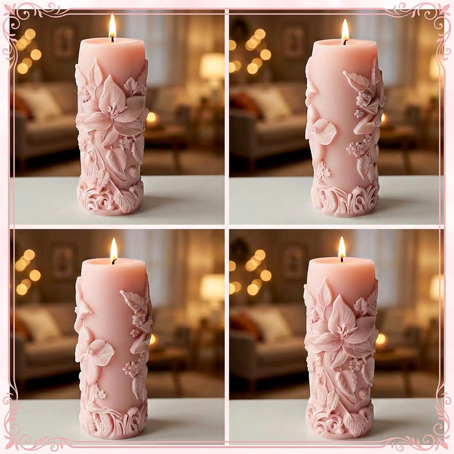 Candle Molds for Candle Making Flower Molds for Candles Resin 3D Lily Embossed Candle-Mold for Candles Making DIY Craft Wedding Party