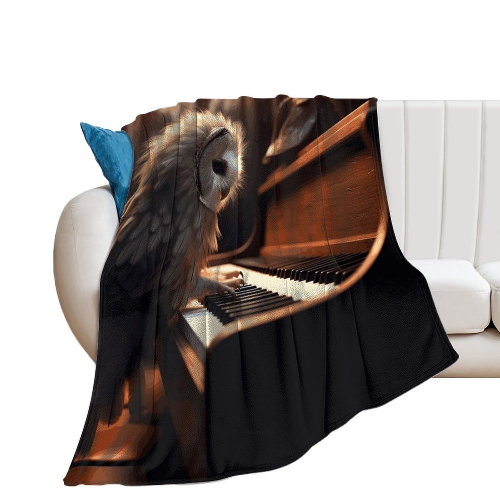 Couverture flanelle plaid canapé lit motif hibou piano léger