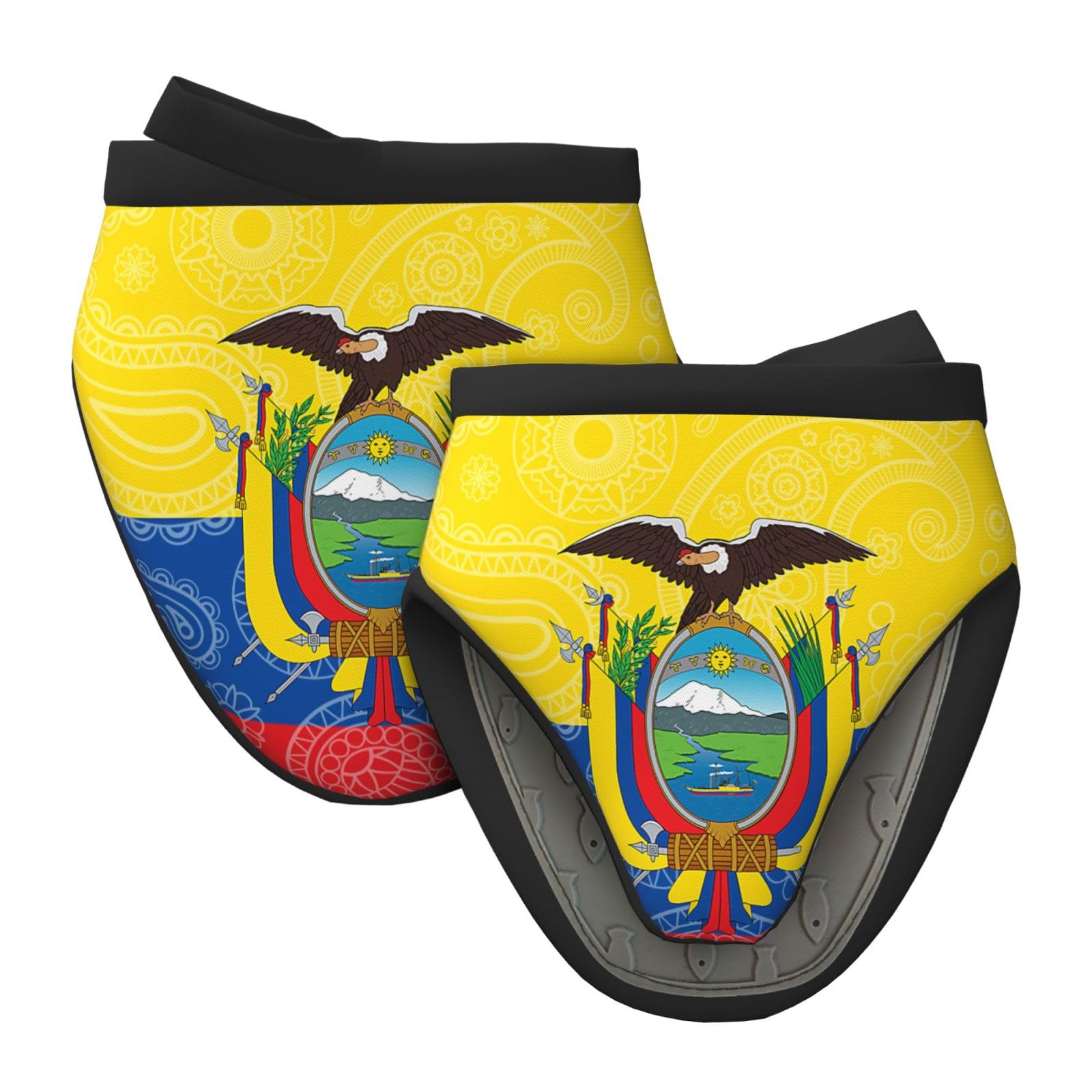 Silicone Oven Mitts, Heat and Slip Resistant Kitchen Mittens 2-Pack Set, Ecuador Paisley Flag Short Soft Oven Gloves