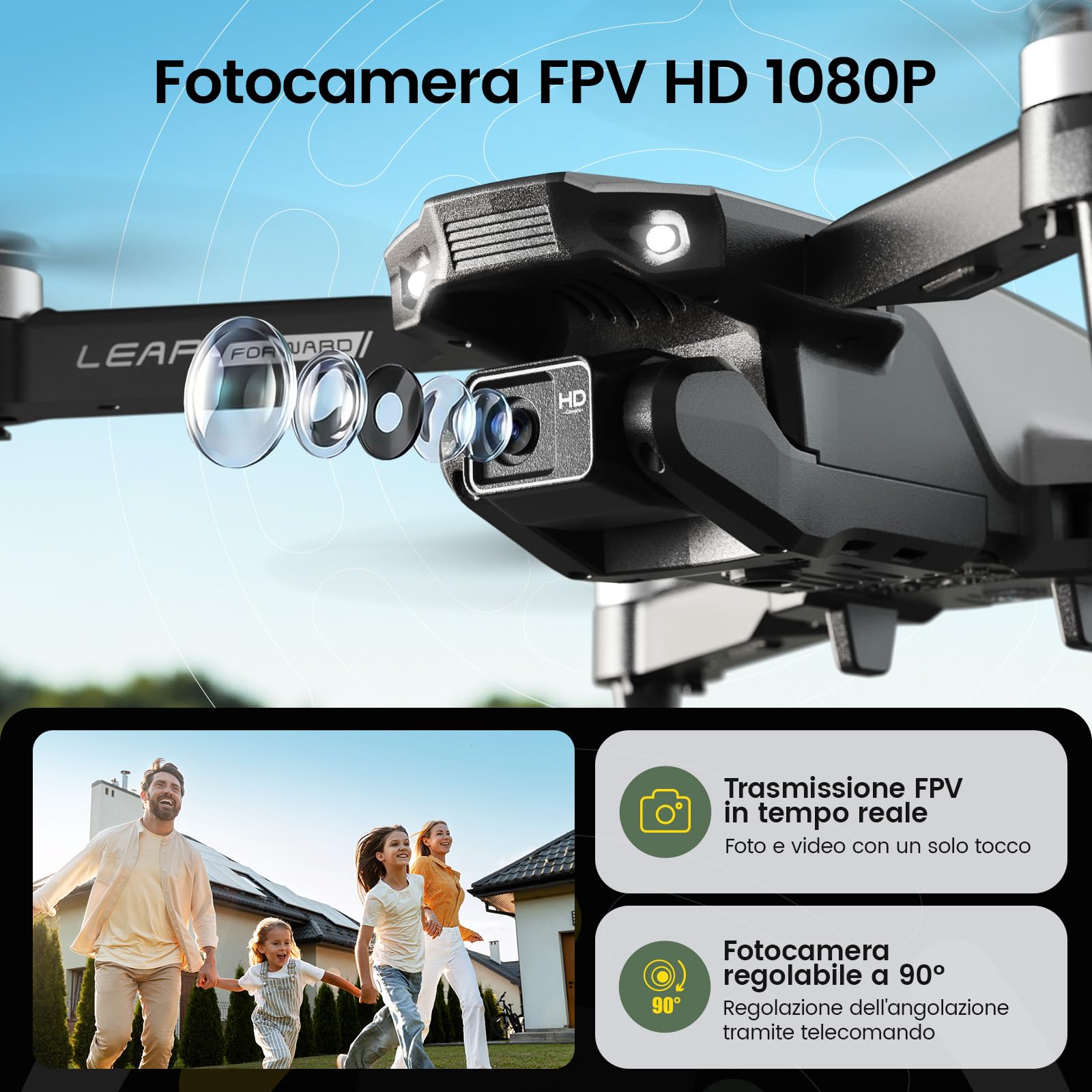 Holy Stone HS200P Drone con Fotocamera 1080P per Bambini e Principianti | Quadricottero RC Pieghevole con Flusso Ottico, Volo a Traiettoria, Mantenimento di Quota, Flip 360°, 3 Velocità e 2 Batterie