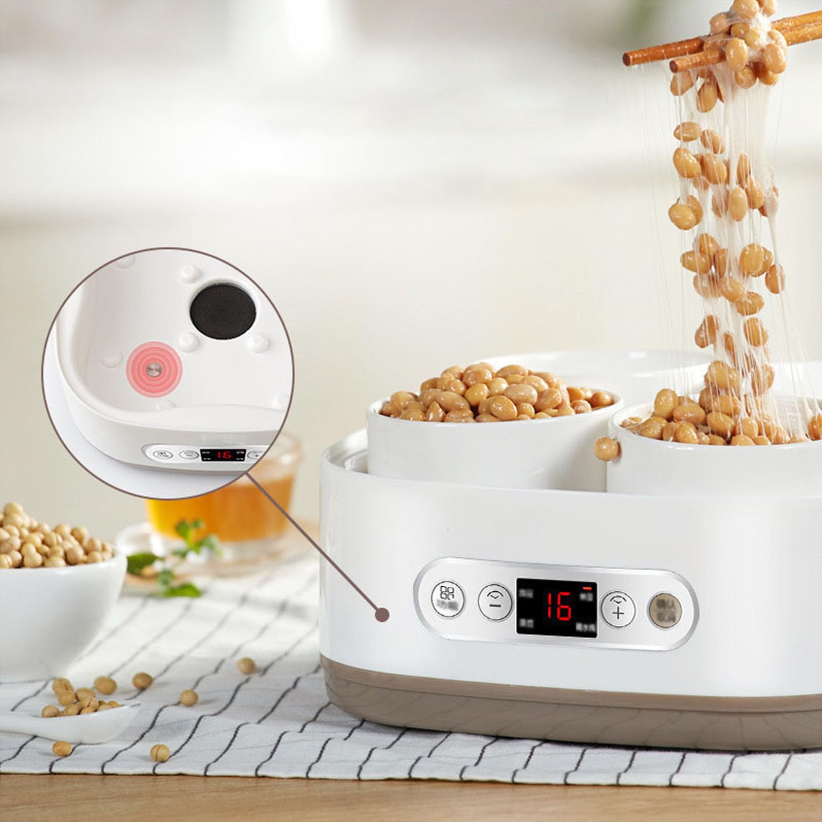 Fermentatore elettrico automatico Natto, macchina per yogurt completamente automatica da 1,5 litri con pannello di controllo intelligente, yogurtiera con controllo della temperatura, 4 contenitori