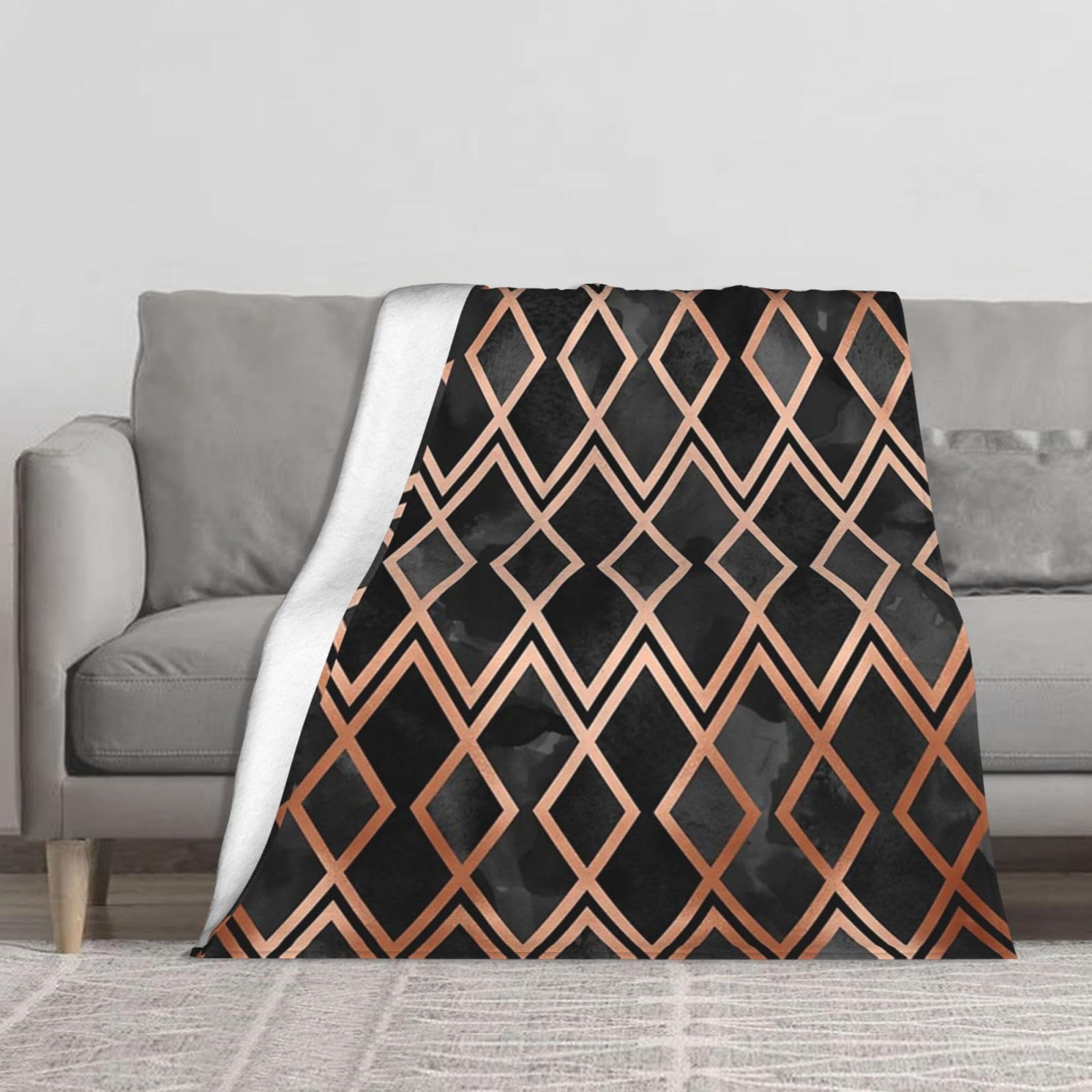 BYwenhopnbs Copper & Black Geo Diamonds,Super Soft Thick Comfy Cozy Throw Flannel Blanket Couch 60"x50"