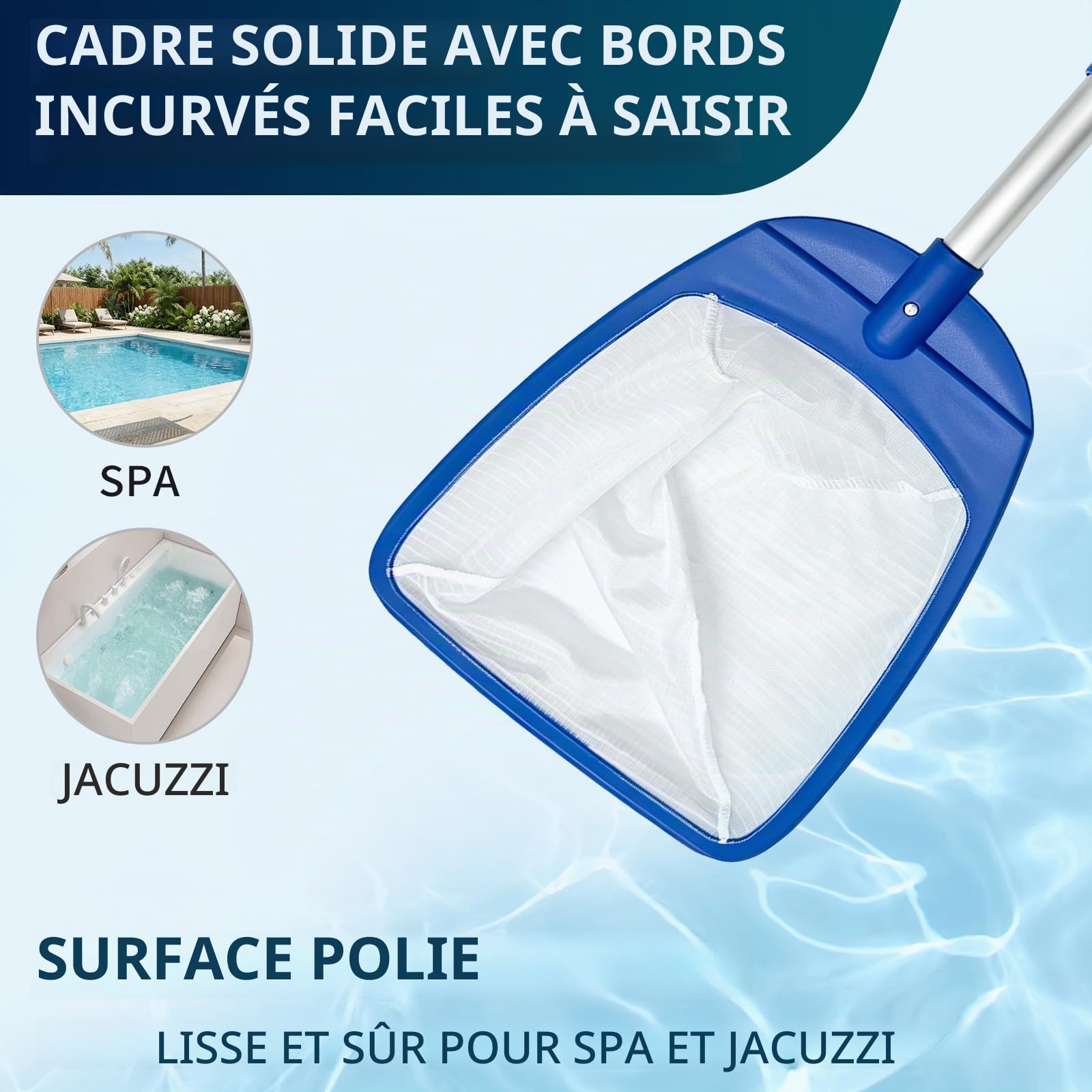 POOLIFE Épuisette de piscine avec poignée, filet à mailles ultra fines