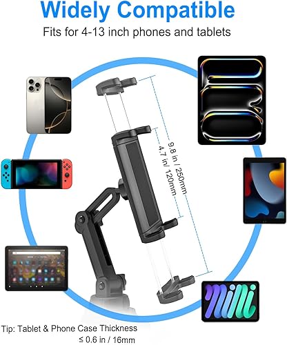 Miniatura 6 de Soporte para tablet de auto para iPad, altura y ángulo ajustable Soporte para tablet de camión, soporte estable para taza de vehículo para iPad 12.9