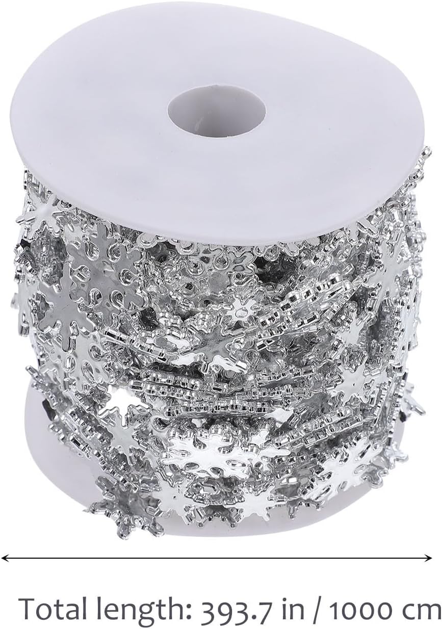 Silver Plastic Christmas Bead Garland Strand Chain 1 Roll and Adjustable Length, Not Easy to Fall and Break, for Stage Decoration and Clothing Costume Decoration for Stage