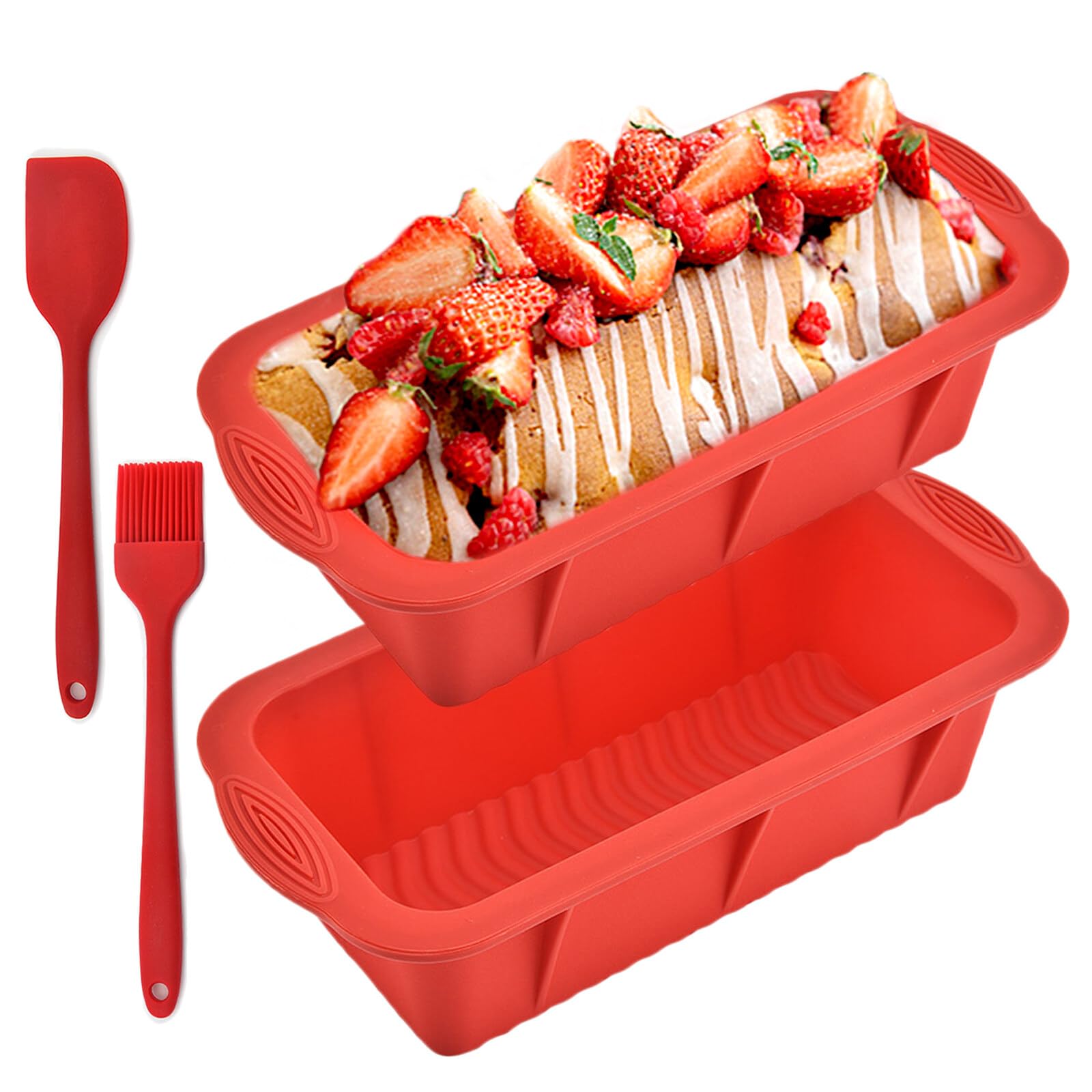 Zasjon Moldes Silicona Bizcocho 2 Piezas Moldes Reposteria Bandeja para Pan Molde Silicona Rectangular Antiadherente Bread Tin para Hornear Pan, Pasteles, Tostadas, 25,5 x 12.5 x 6,5 CM