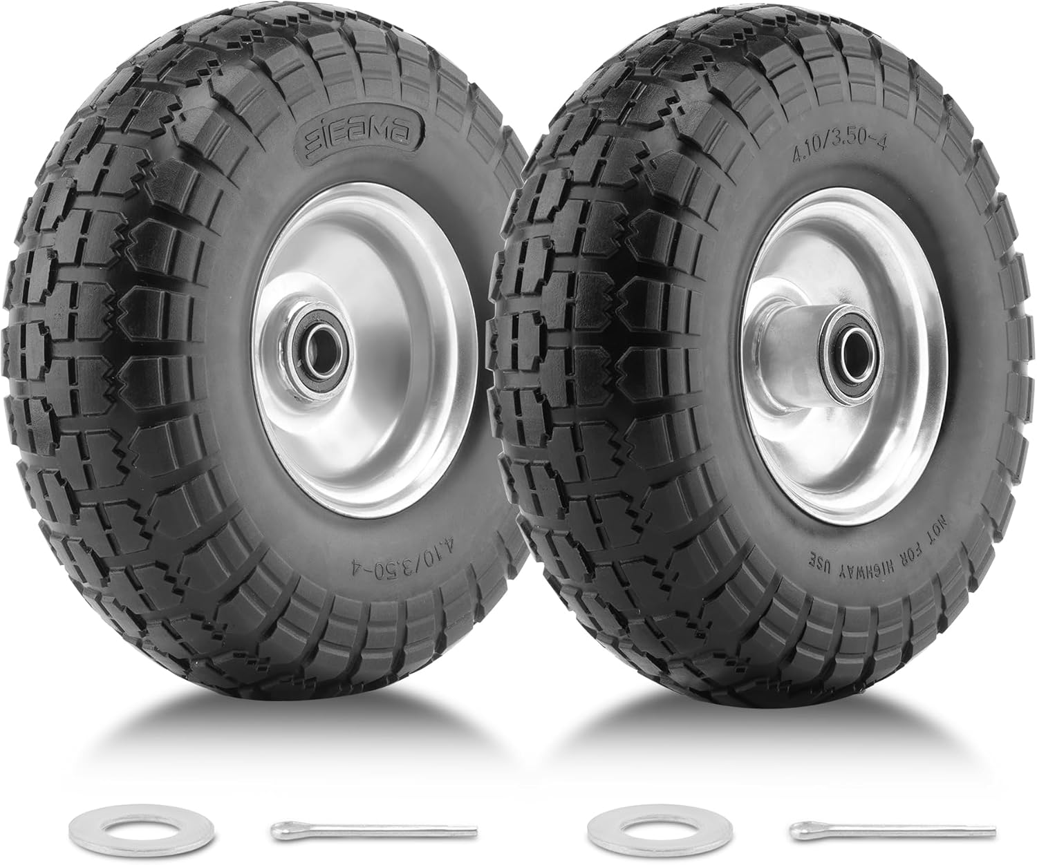 2 Pack 10" Solid PU Tires and Wheels, 4.10/3.50-4 Tire and Wheel Flat Free, Replacement Wheels for Garden Cart, Hand Truck, Wheelbarrows, etc