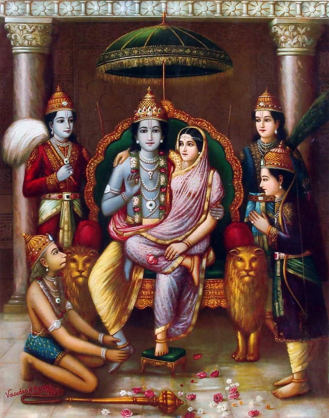 Tallenge - Shri Ram Panchayatan - Raja Ravi Varma Press - Large Digital Print (Paper, 23 x 30 inches, Multicolour)