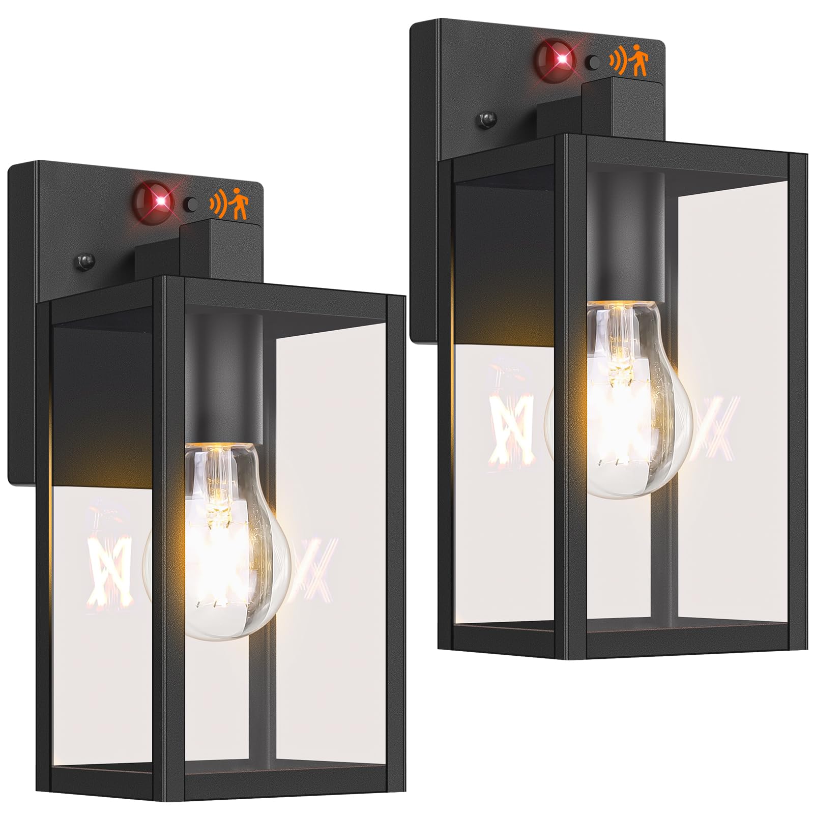 Photo 1 of 2-Pack Upgraded Motion Sensor Outdoor Wall Lights, 10.6” Small Dusk to Dawn Porch Lights Wall Sconce Lanterns, 3 Lighting Modes Exterior Lighting Fixtures, Black Outside Lights for House Front Door