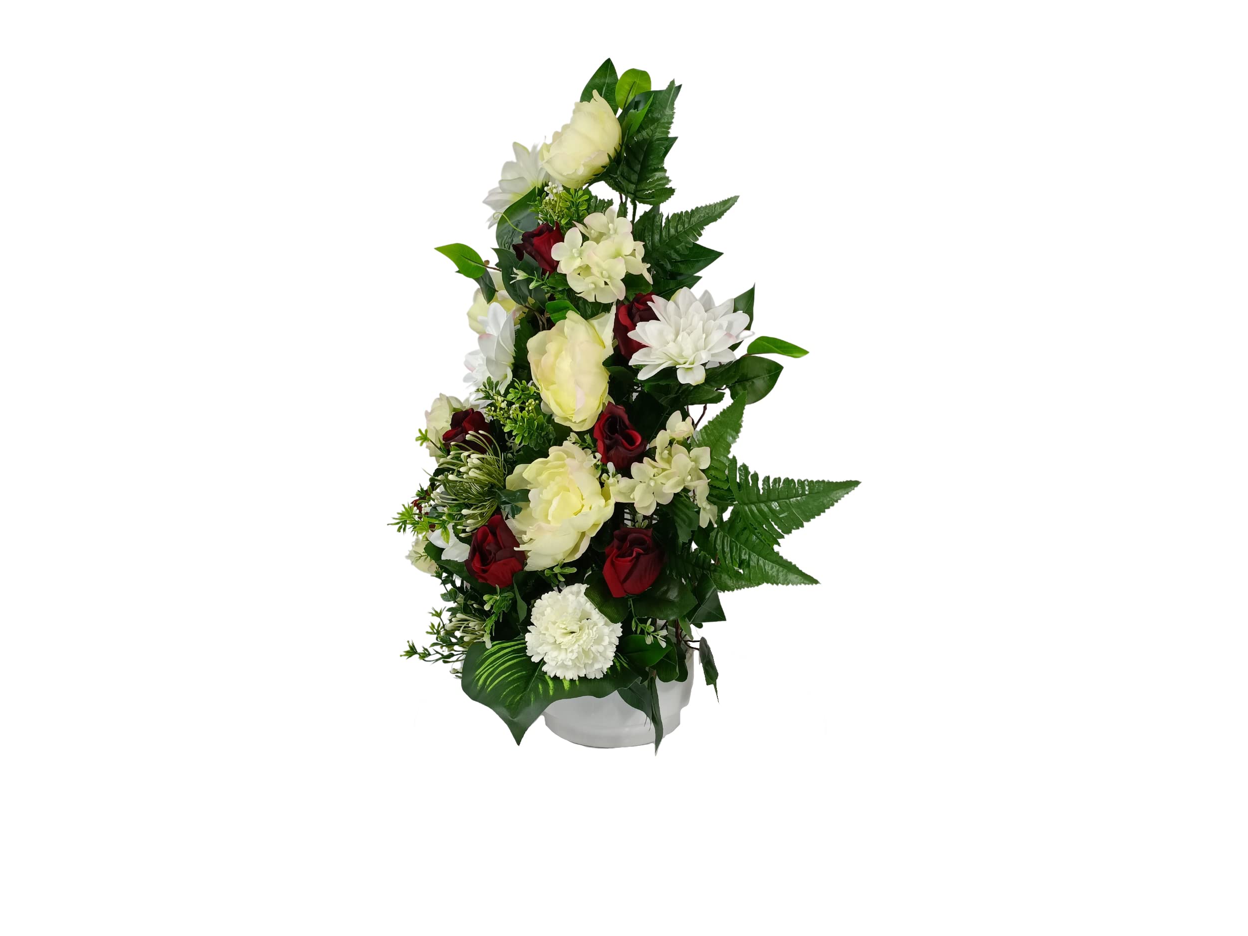 DRW Centro de Flores Artificiales para Cementerio Iglesias Bodas Centro de Flores para los Santos Rojo Blanco y Beige 75x55 cm
