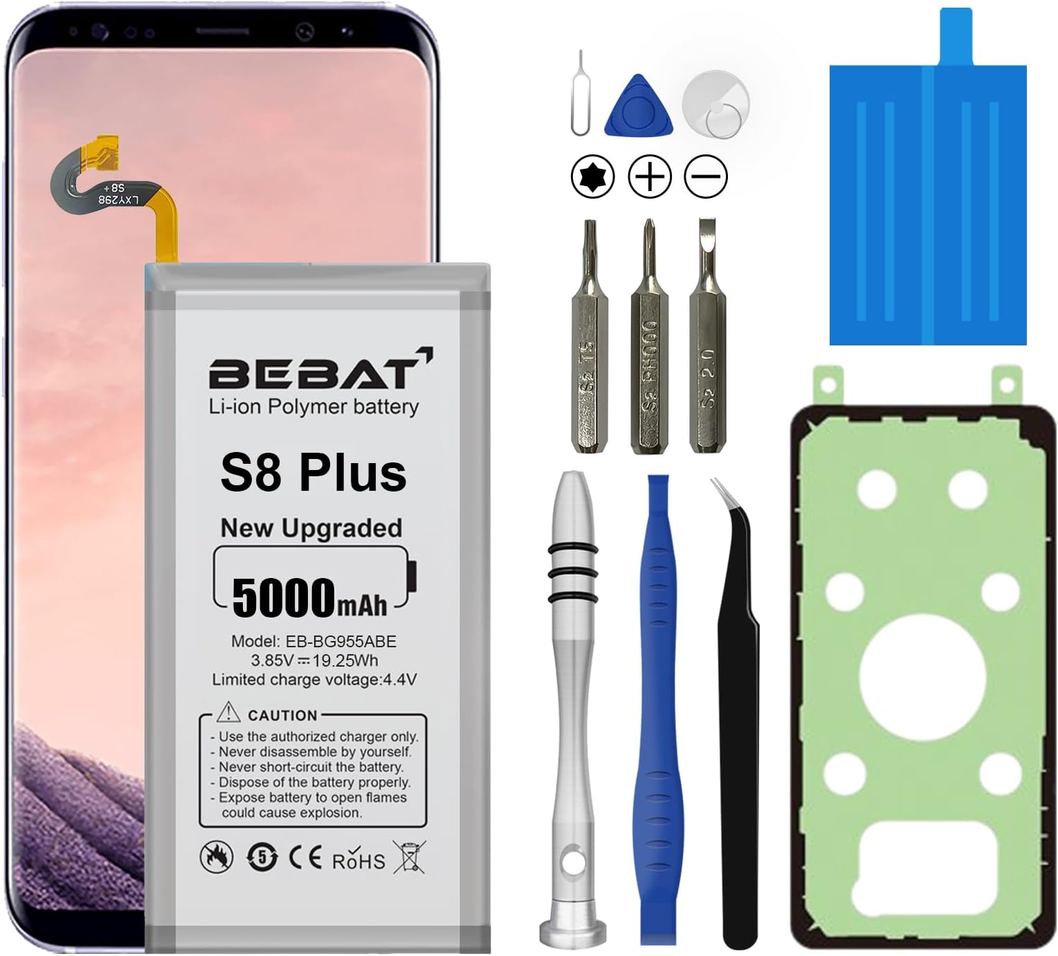Replacement Battery for Samsung Galaxy S8 Plus,5000mAh High Capacity Lithium Polymer Battery for Samsung Galaxy S8 Plus SM-G955 G955V G955A G955T G955P G955R4 G955F with Repair Tool Kits