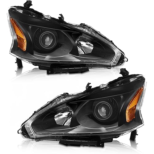 2013-2015 Altima Headlights Assembly Headlights for 2013-2015 Nissan Altima Black Housing Amber Reflector Clear Lens Replacement Driver and Passenger Side
