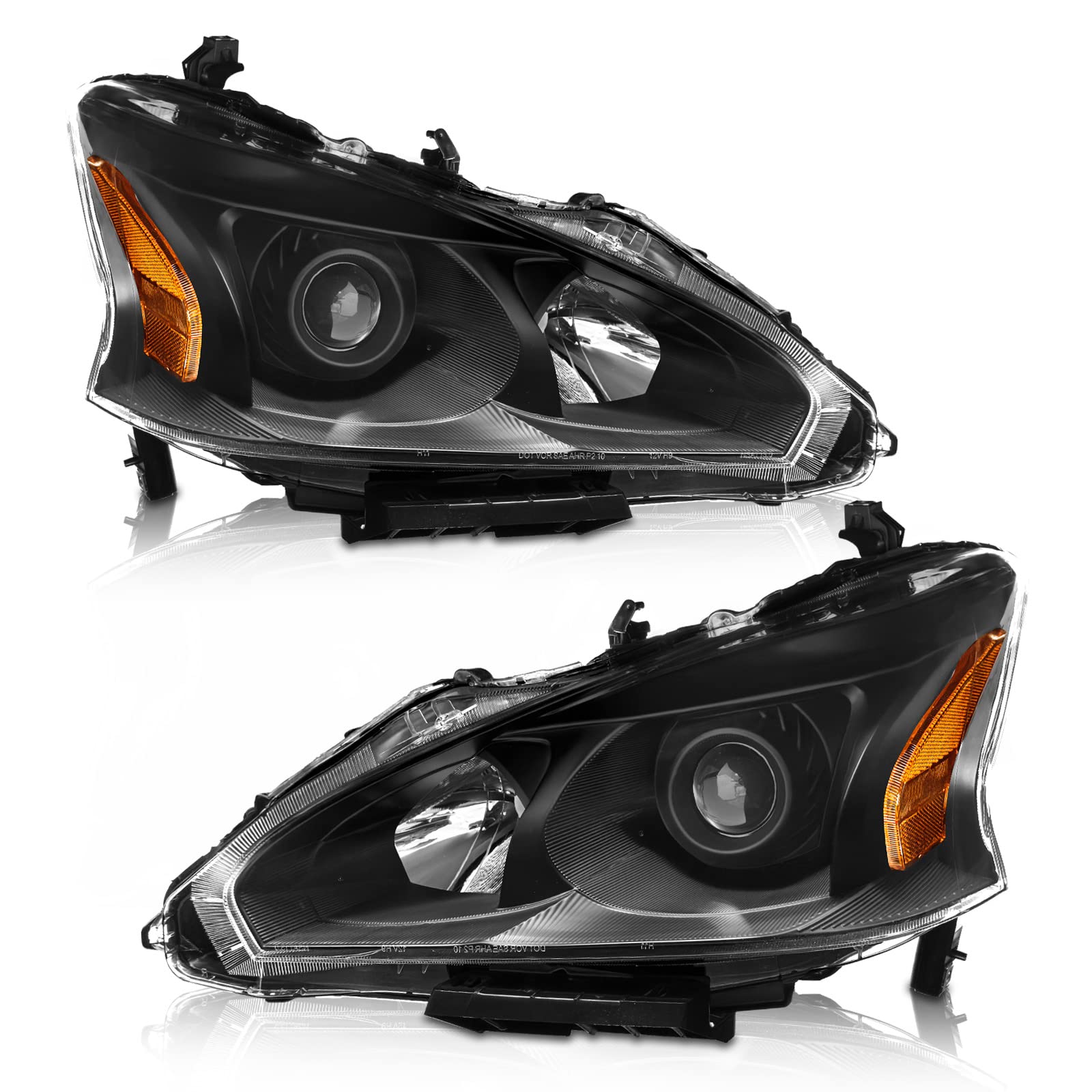 2013-2015 Altima Headlights Assembly Headlights for 2013-2015 Nissan Altima Black Housing Amber Reflector Clear Lens Replacement Driver and Passenger Side