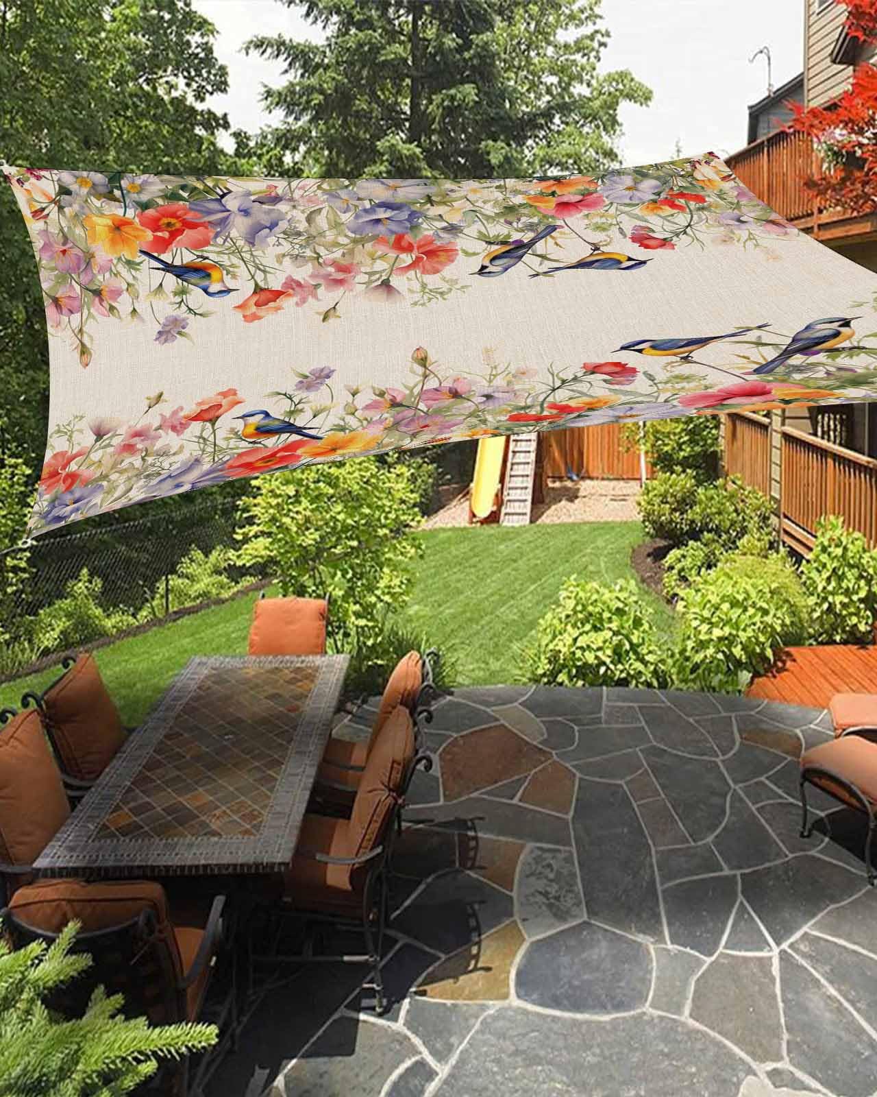 Garden Flower Birds Sun Sail Shades Rectangle Canopy,Sunlight Block Heavy Duty Curved Backyard Shade Cover,Waterproof Sun Shades for Patios Garden Outdoor,6.5'x10' Spring Summer Plant Leaves Herbs