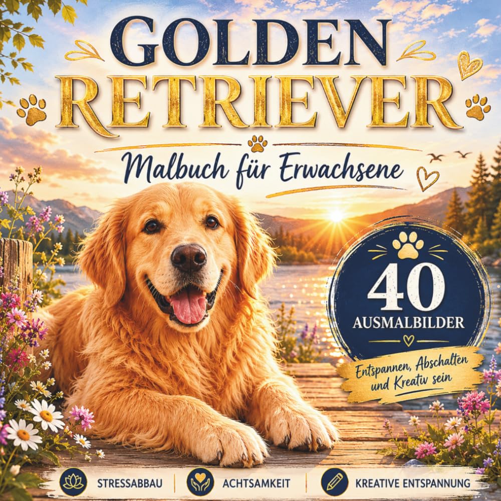 Golden Retriever Malbuch für Erwachsene und Jugendliche: 40 entspannende Ausmalbilder mit süßen und liebevollen Golden Retrievern – Perfekt zum ... Entspannen für Jugendliche und Erwachsene