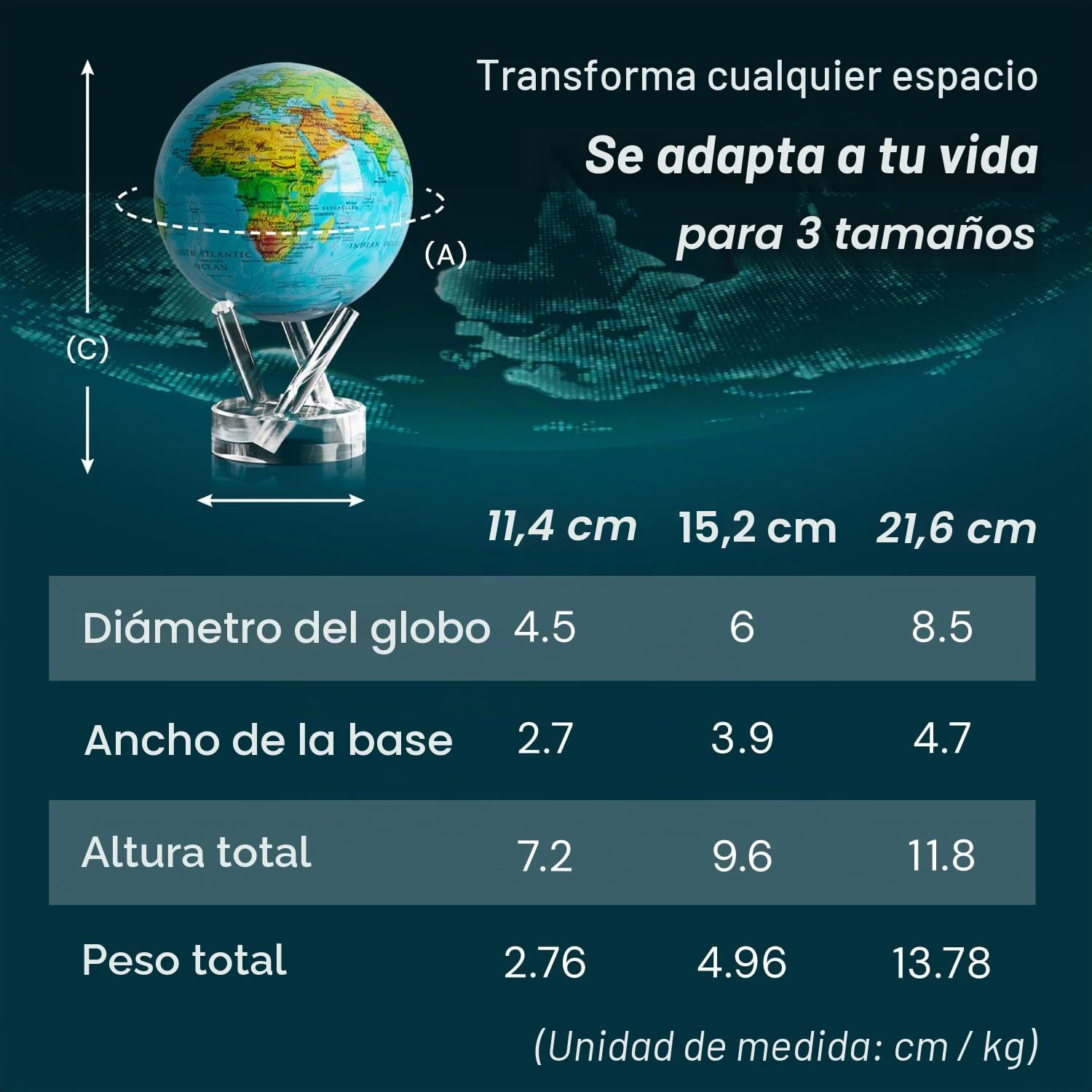MOVA Globo Autorrotativo, Relieve Azul Océano Signature (6")