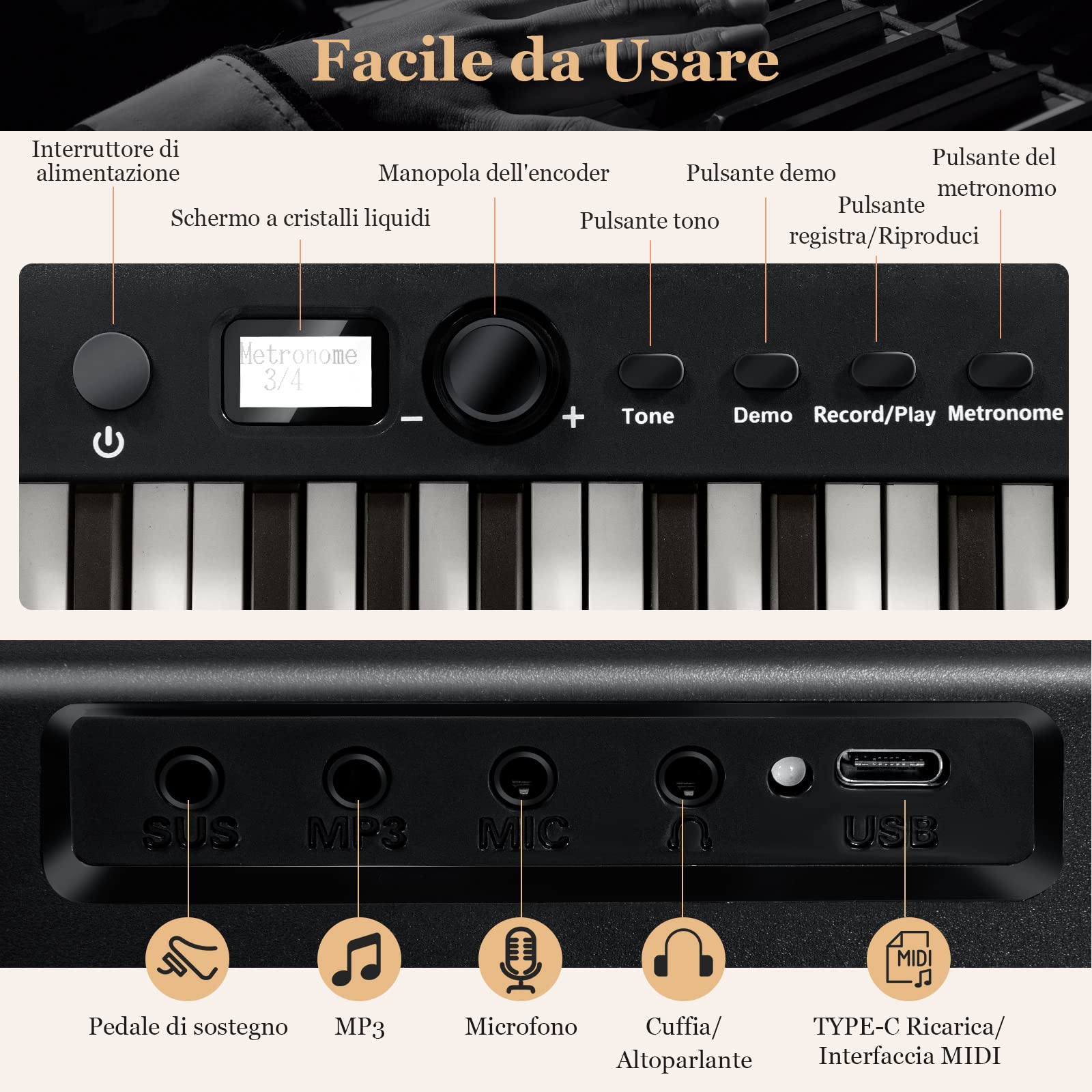 COSTWAY Tastiera Elettronica 88 Tasti Illuminati, Pianoforte Digitale Pieghevole Portatile con Custodia, Sustain Pedali, Modalità di Insegnamento, MP3/USB/MIDI/Bluetooth (Nero)