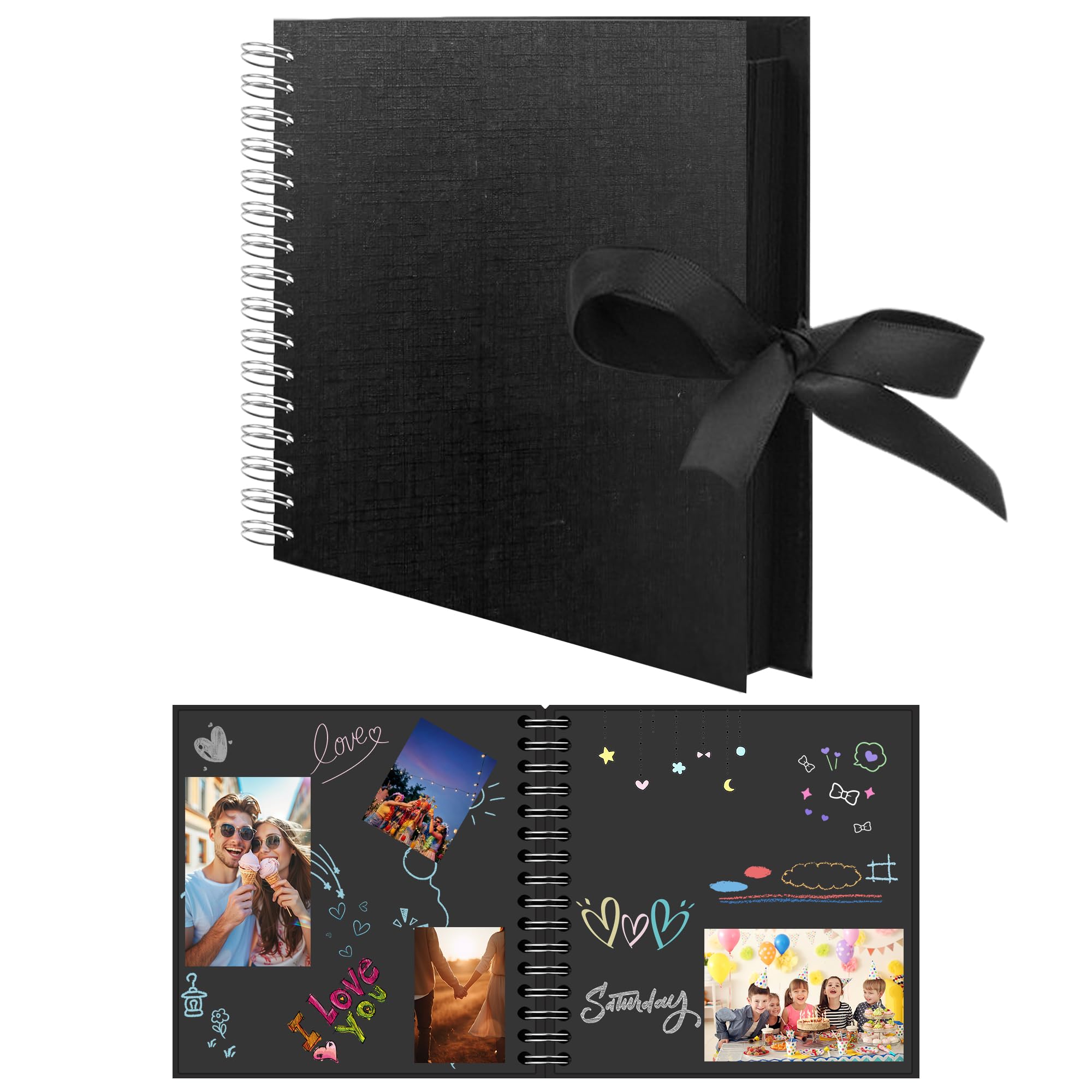 Liyerfer 70 Pages Black Scrapbook, Small Scrap Book DIY Photo Flbum, Hardcover Blank Page Memory Book for Wedding Anniversary Family, 21 x 21 cm