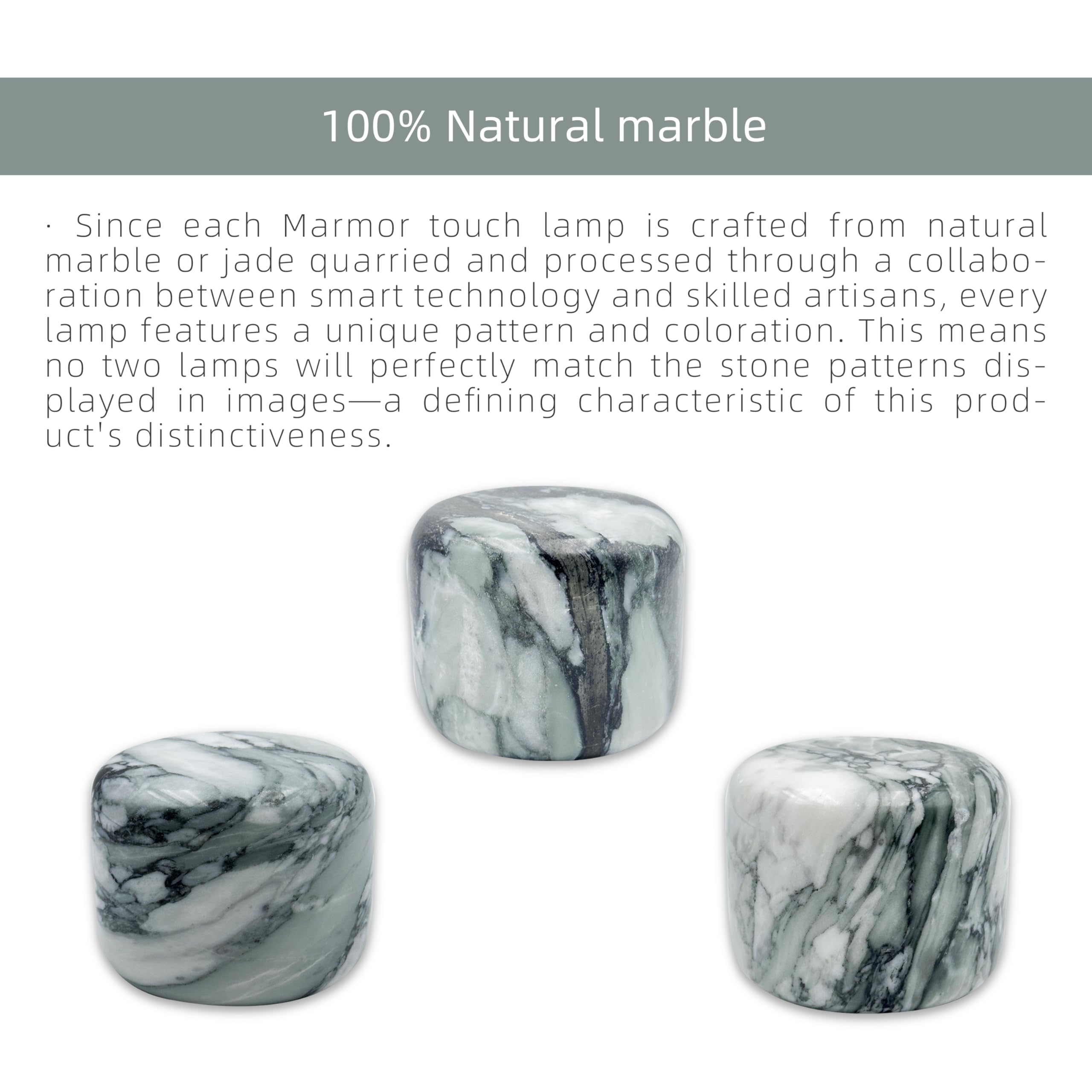 Marble Lamp Night Light Touch Bedside Table Lamp for Bedroom,Type-C Rechargeable Small Desk Bedside Small Lamps,Eye Caring Dimmable LED Ambient lamp (Calacatta Green) — view 5