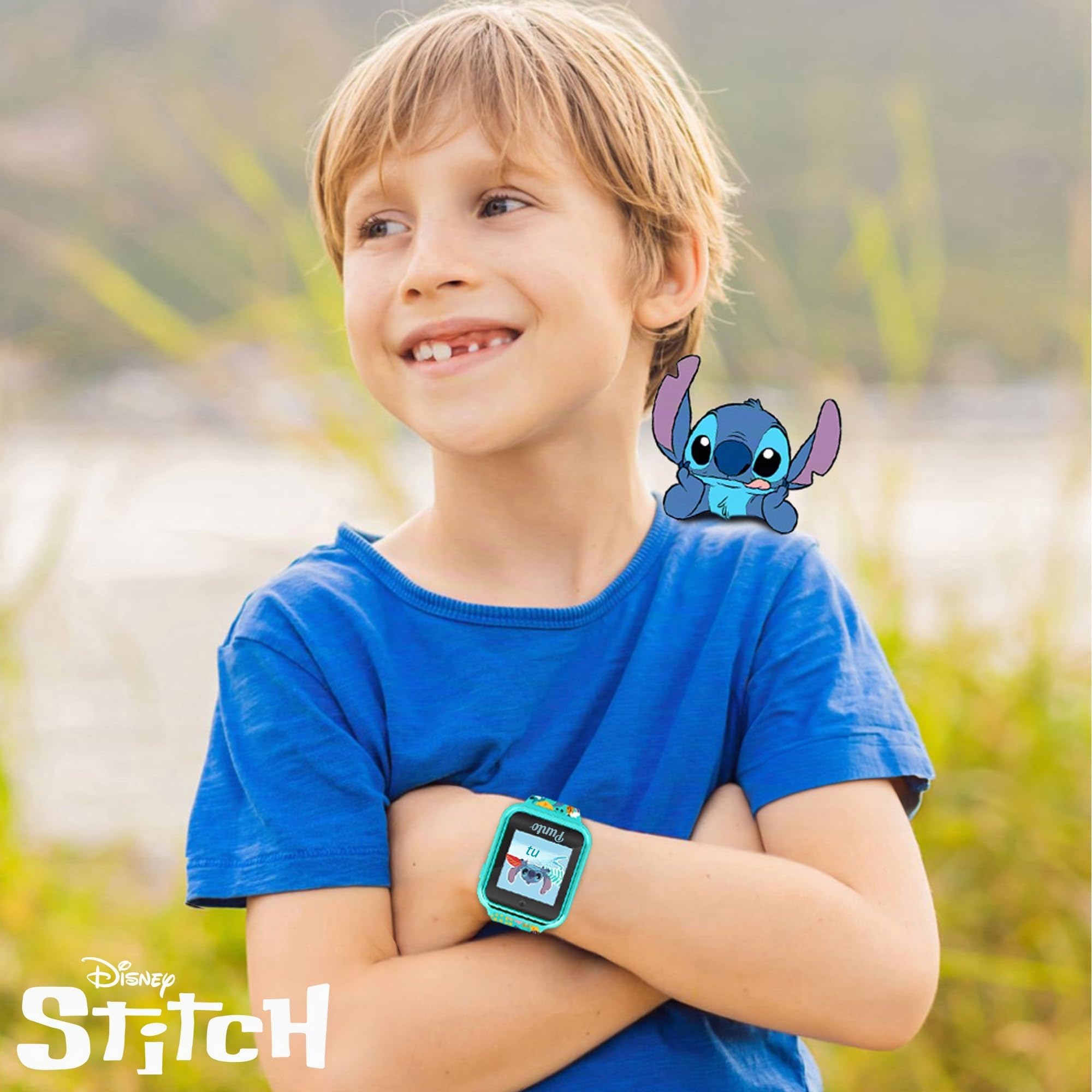 Disney Stitch Interactive Kids Smart Watch - Divertente apprendimento con 10 quadranti, giochi, contapassi e fotocamera, turchese, 40 mm, moderno