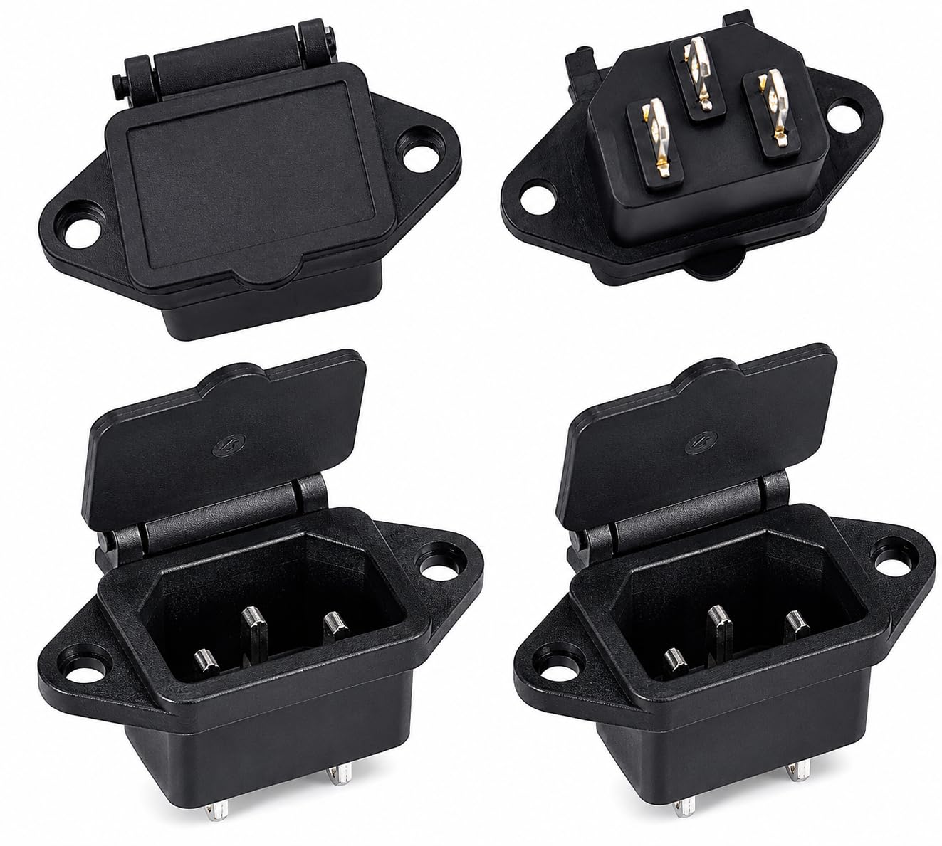IEC320 C14/3 Pin Male Plug Chassis PCB Panel Power Inlet Socket Connector with Cover AC 250V/10A 4 Pcs