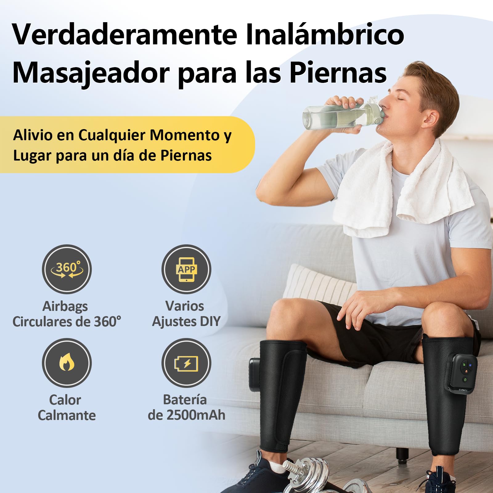 Comfytemp Pack de 2 Masajeadores de Piernas Inalámbricos, Adecuados para la pantorrilla 31-48 cm, Masajeador con Calor y Compresión, Batería 2500 mAh, Control por Aplicación DIY, Regalo para Padres