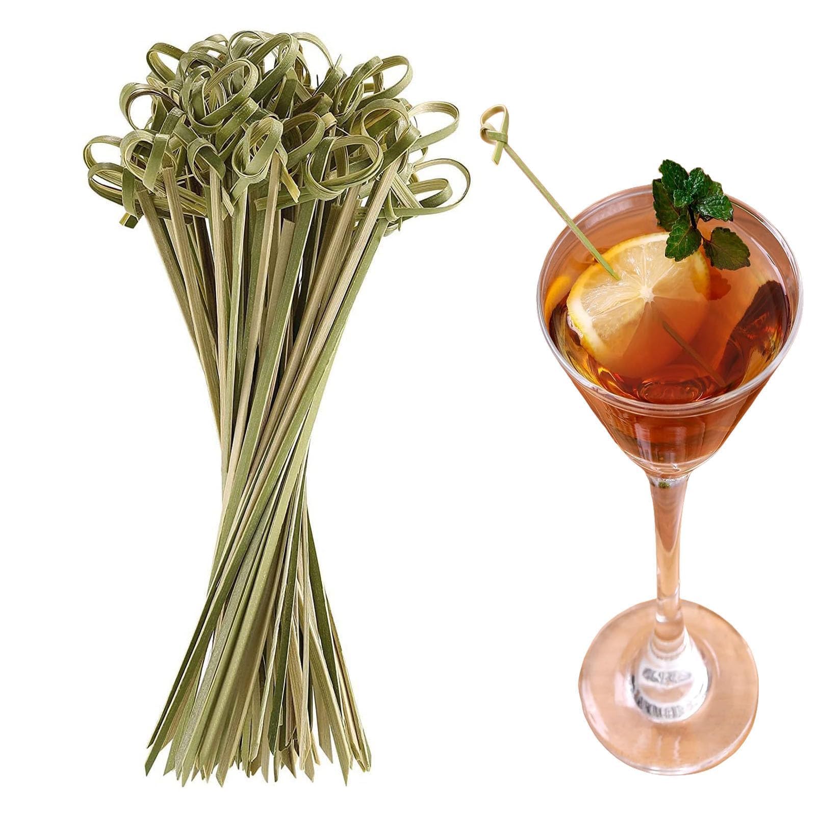 Cocktail Sticks 200 Counts Food Picks Japaneses Style Bamboo Knotted Skewers Bamboo Toothpicks with Twisted Ends Party Supplies-4.7 inches,12cm