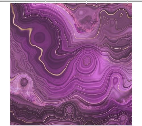 Juego de cortinas de ducha color morado real y dorado, forro impermeable para decoración de bañera de baño, con 12 ganchos, 72 x 72 pulgadas