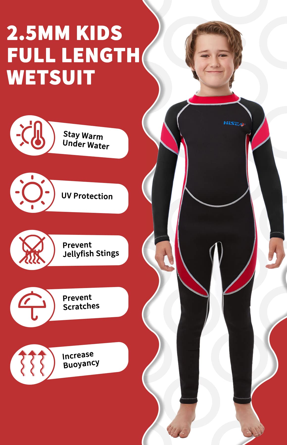 Combinaisons Intégrales pour Enfants, 2.5mm Néoprène avec Fermeture Éclair au Dos, Combinaison pour Garçons et Filles pour la Natation, Plongée, Sup