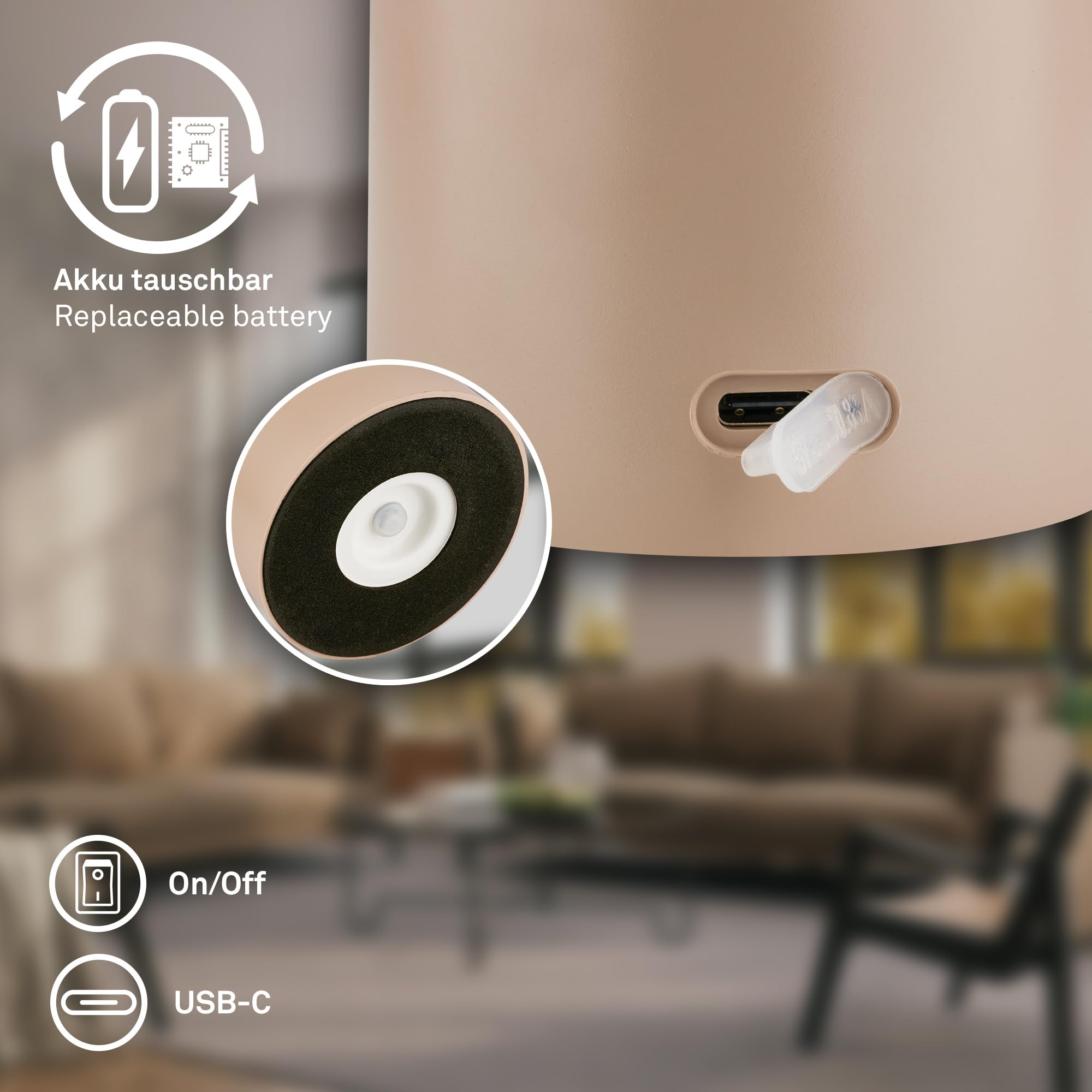 BRILONER - LED Tischlampe kabellos IP44 mit Touch, dimmbar, warmweißes Licht, Nachttischlampe, Leselampe, LED Lampe, Campinglampe, Tischleuchte, Akkulampe, Outdoor Lampe, 13x20,5 cm, Anthrazit-Beige