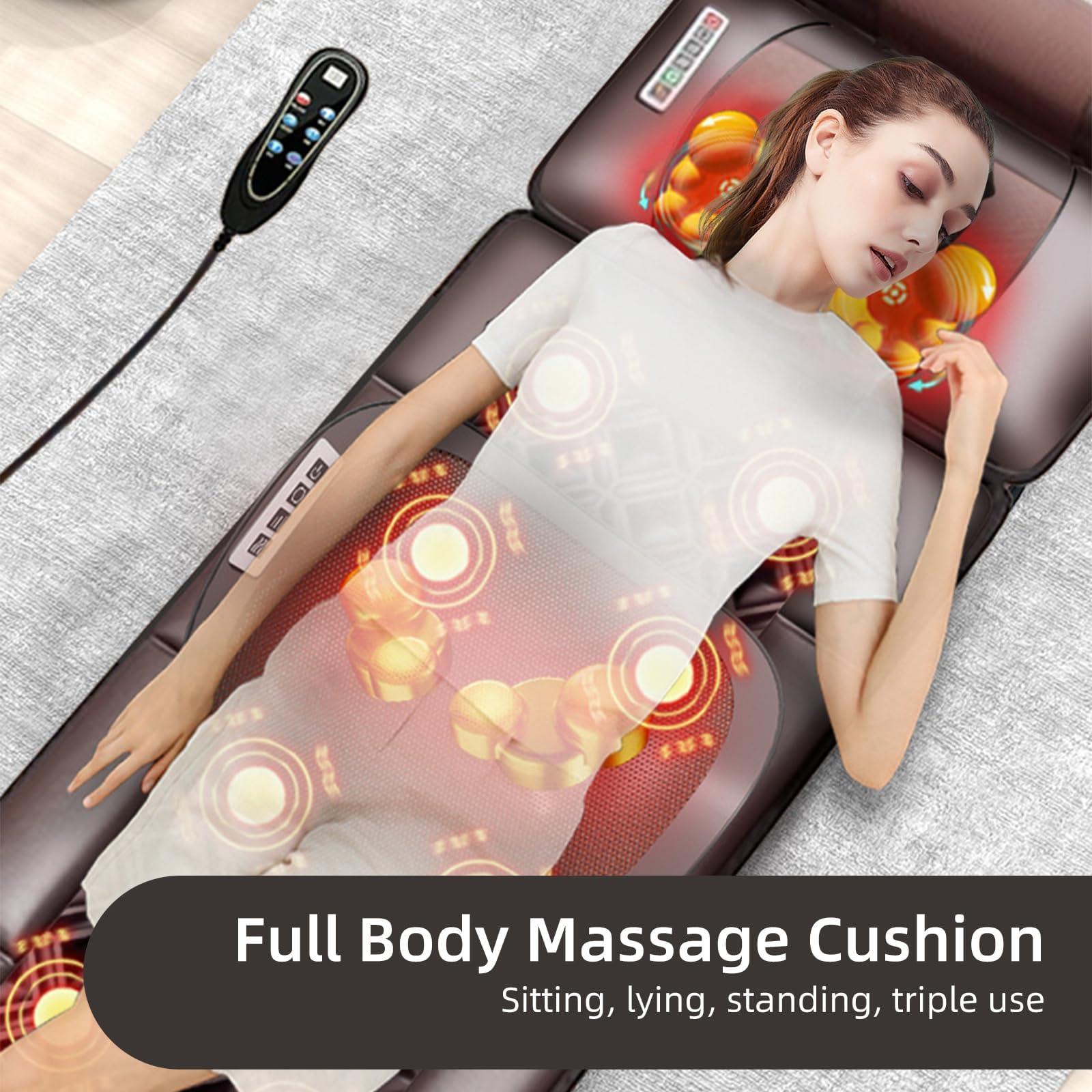 Esterilla De Masaje De Cuerpo Completo con Calor y Vibración | Esterilla de masaje con airbag para la zona lumbar y almohadilla térmica con control remoto para hombros, cuello y piernas