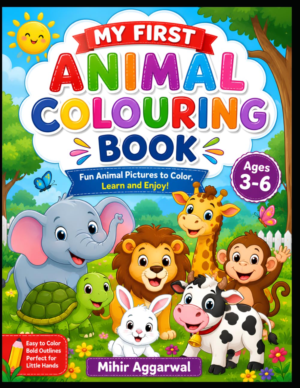 Cute Animal Coloring Book for Kids Ages 3–6: Fun and Easy Bold Outline Coloring Pages for Toddlers and Preschool Kids | Adorable Animals Including ... Monkey, Rabbit, Turtle, Horse, Cow, and More