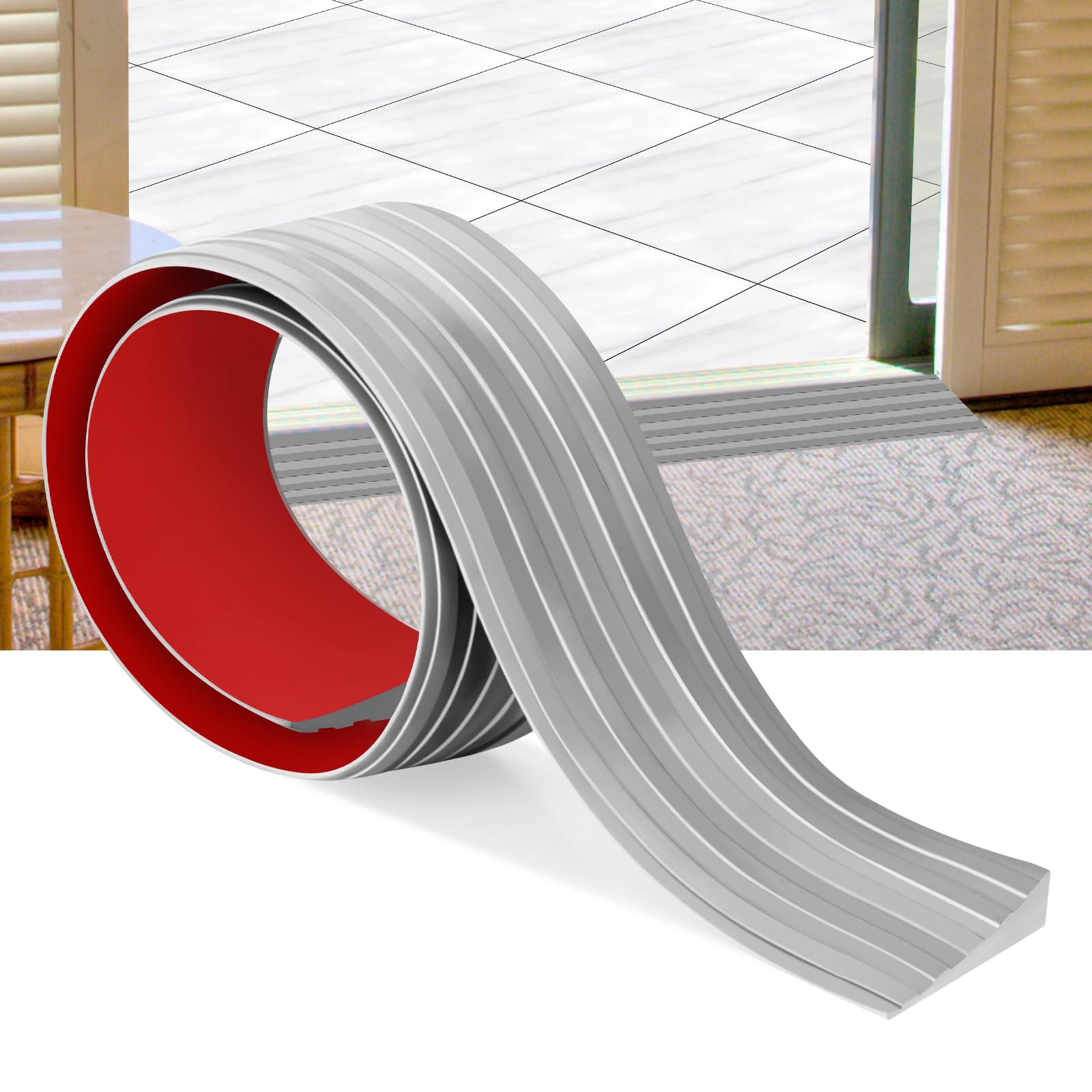 Türschwellenrampen Schwellenrampe Selbstklebendes Gummi Rollstuhlrampen für Türöffnungen Gummischwelle Übergangsschiene für Rollstühle, Saugroboter, Scooter (grau, 7,5cm X 1,5cm X2m)