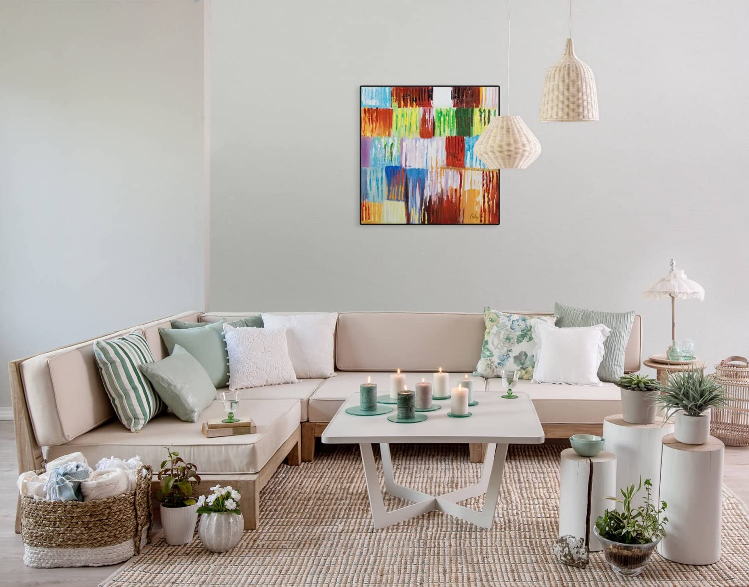 KunstLoft Leinwandbild 60x60cm Abstrakt Bunt Rainbow Vibes Handgemalt