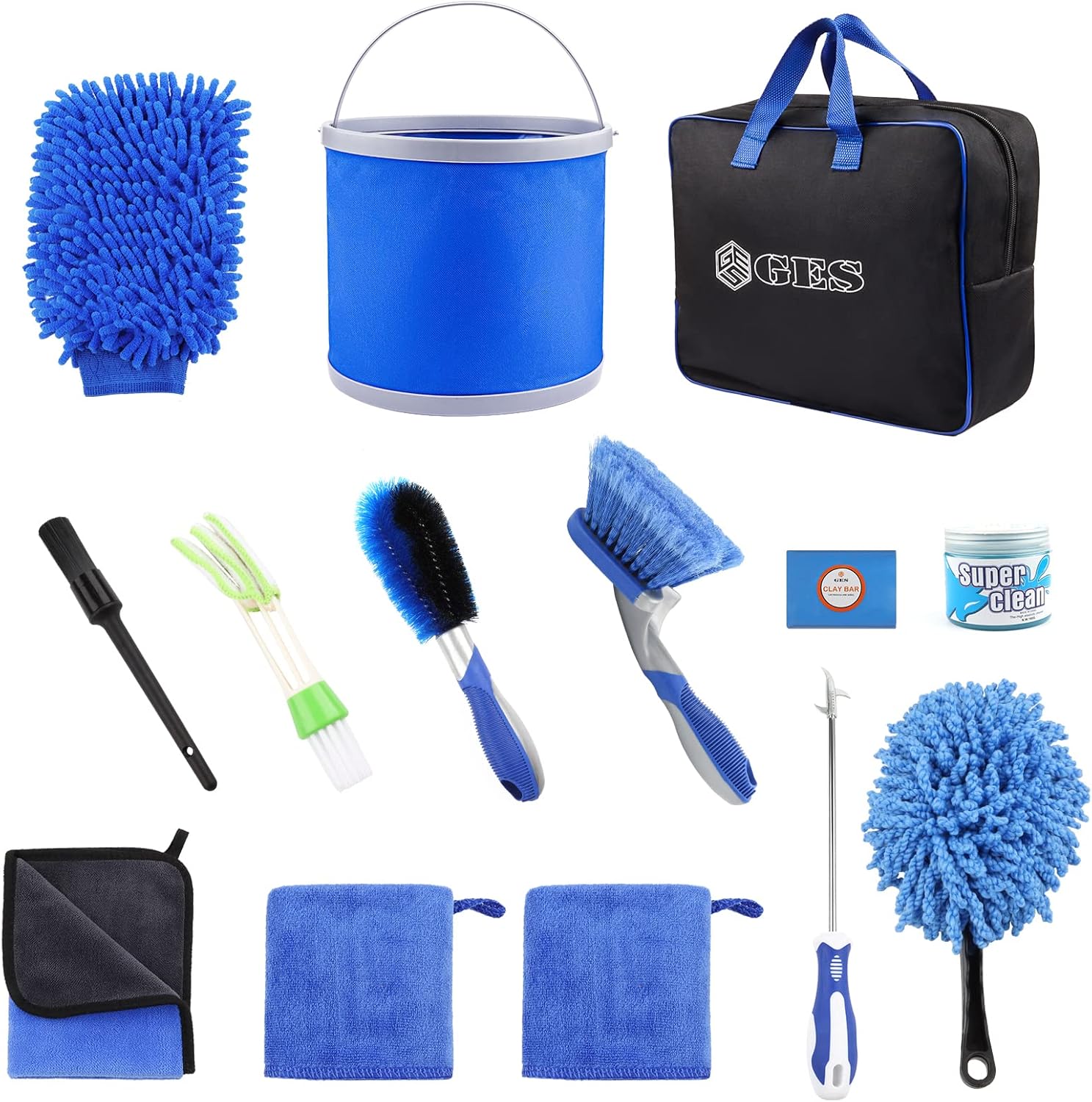 GES Car Cleaning Kit with Storage Bag 14PCS Exterior and Interior Car
