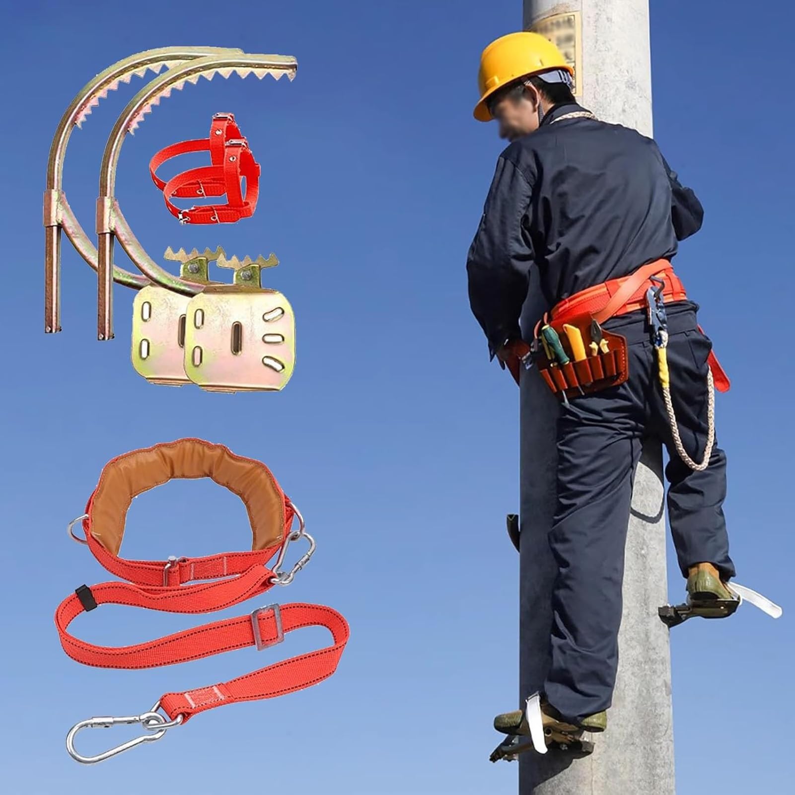 Żelazka wspinaczkowe do kijków dla elektryków z uprzężą całego ciała, stalowe żelazka wspinaczkowe dla monterów, regulowana pomoc w wspinaczce do kijków (25,4 cm, 30,5 cm, 35,6 cm, 40,6 cm, 45,7 cm