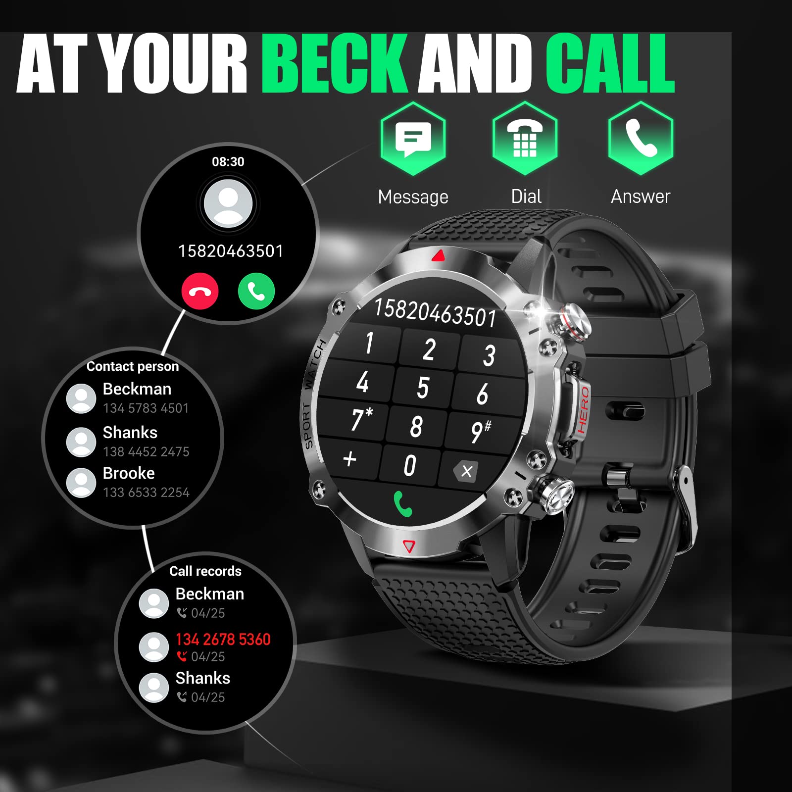 JELLOO Smart Watch militare da uomo, 1,39 pollici HD Bluetooth Chiamate Smartwatch per iPhone Android, IP68 Impermeabile Fitness Tracker Orologio con Frequenza Cardiaca, Monitoraggio del sonno, 100+
