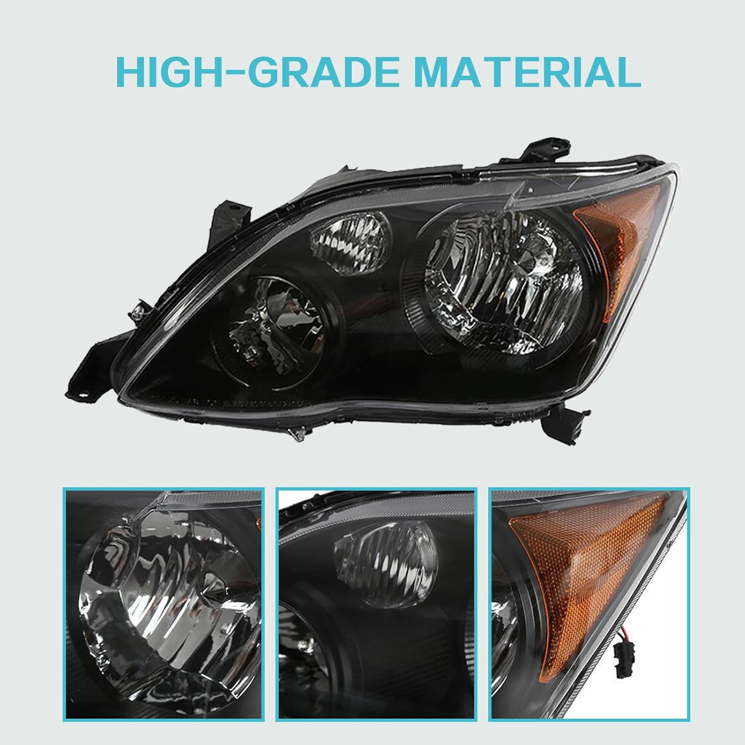 Front Head Light Compatible with 2008-2010 Toyota Avalon Black Housing with Amber Reflector Automobile Front Headlamps Assembly Driver and Passenger Side 8111007093 8111007083 TO2503187