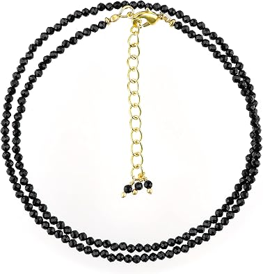 Natural Beaded Necklace Adjustable Choker Crystal Handmade Jewelry, 2 To 2.5 mm Beads, Hypoallergenic 18 Inch Gold Plated Gemstone Necklaces For Women