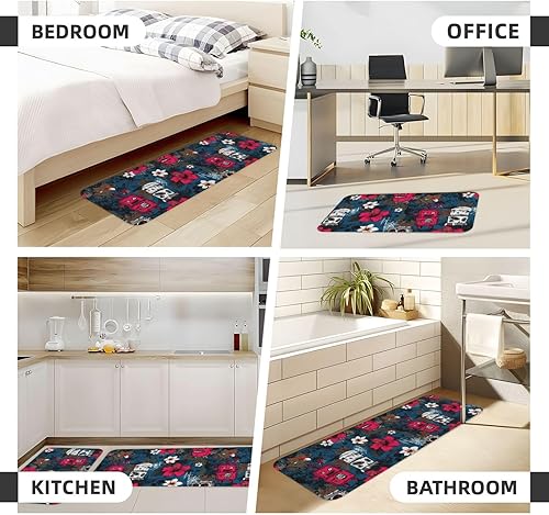 Miniatura 4 de Antifatigue Kitchen Mats for Floor 2 Piece - Tropical Retro Robots Print Kitchen Rugs Washable, Non Slip Runner Rug Standing Mat for