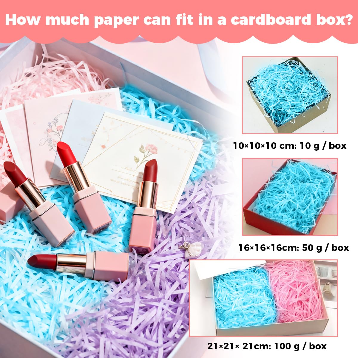 JCKD 100 g Matériau de remplissage en raphia, papier de raphia pour remplissage de cadeaux d'anniversaire, de Noël, de mariage, remplissage de paniers de Pâques pour décoration de boîtes cadeaux