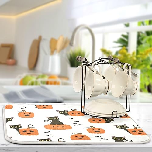 Miniatura 5 de Halloween Cute Black Cat Drying Dish Mat Kitchen Pads For Counter Kitchen Accessories For Countertop Tapete Para Cocina 16'' x 18''