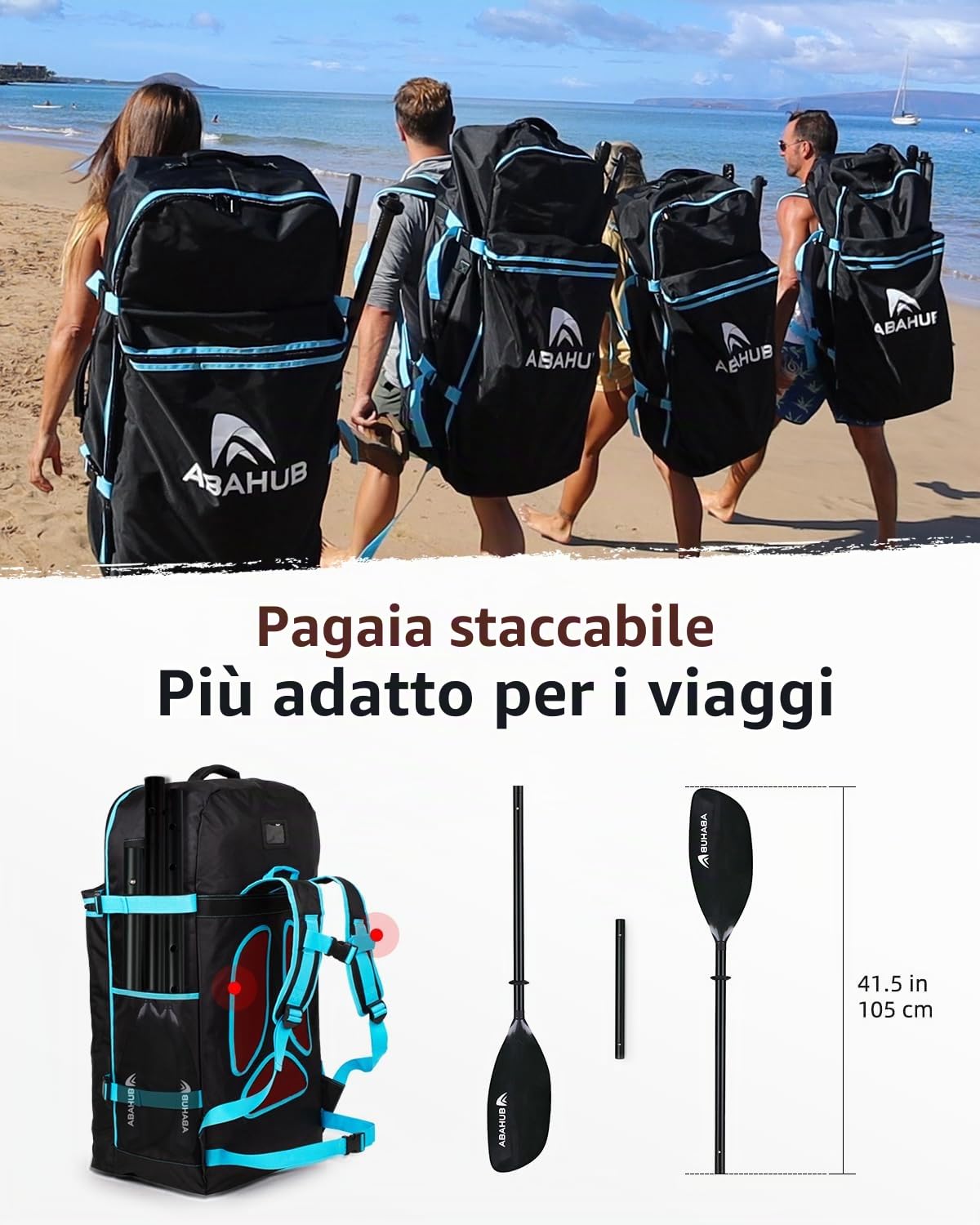 Abahub Pagaia Kayak Regolabile 210-230 cm Alluminio Doppia Remi Kayak Paddle per Kayak Canoa 12 Colori