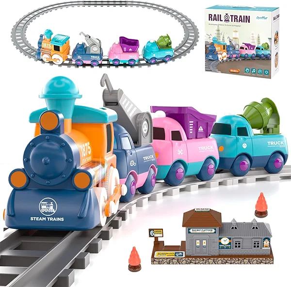 Train Set for Toddler Toys for 4 Year Old Boy Girl Gifts, Electric Train Toy Set with Music, Light, Tracks, Learning Toy for 3+ 4 5 Year Old Boys Girls Birthday Gift