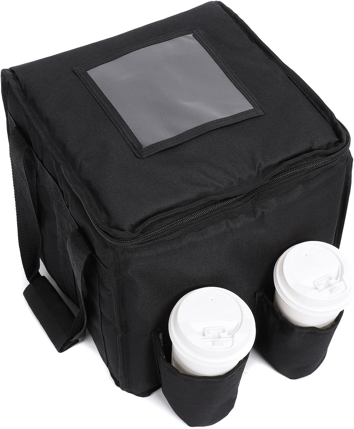cherrboll Insulated Pizza Delivery Bag with 4 Cupholders - Commercial Warmer Bag Keep Food Warm/Cold - Reusable Grocery Tote for Restaurant Catering