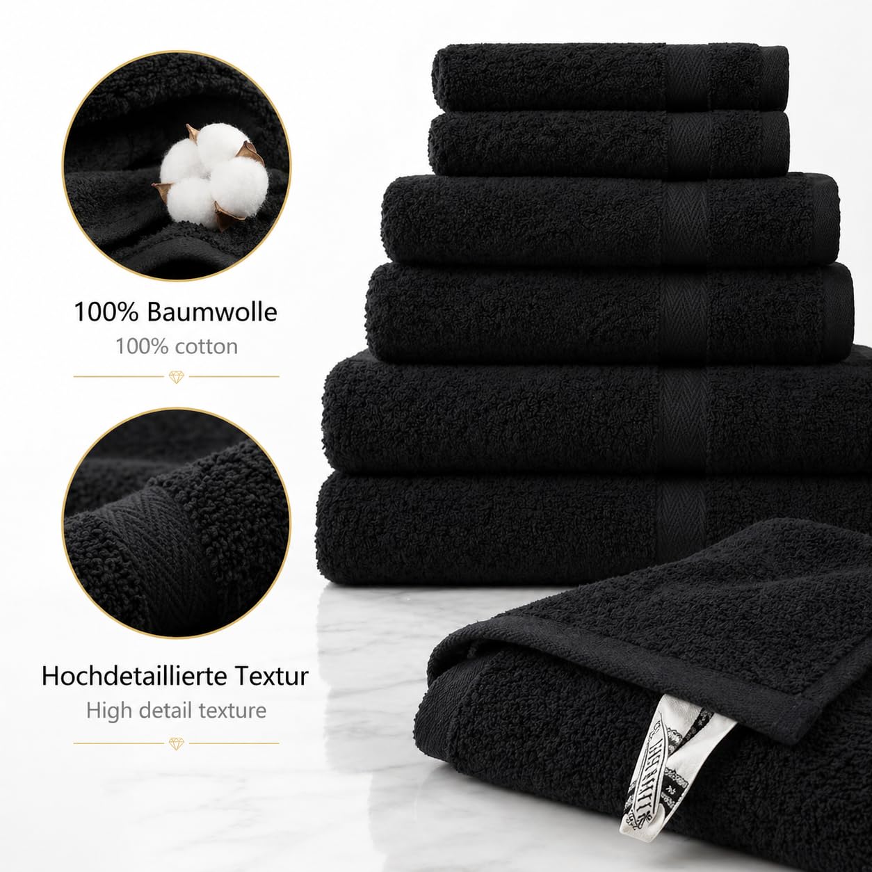 Betz Juego de 10 Toallas Classic 100% algodón 2 Toallas de baño 4 Toallas de Lavabo 2 Toallas de tocador 2 Toallas faciales Negro