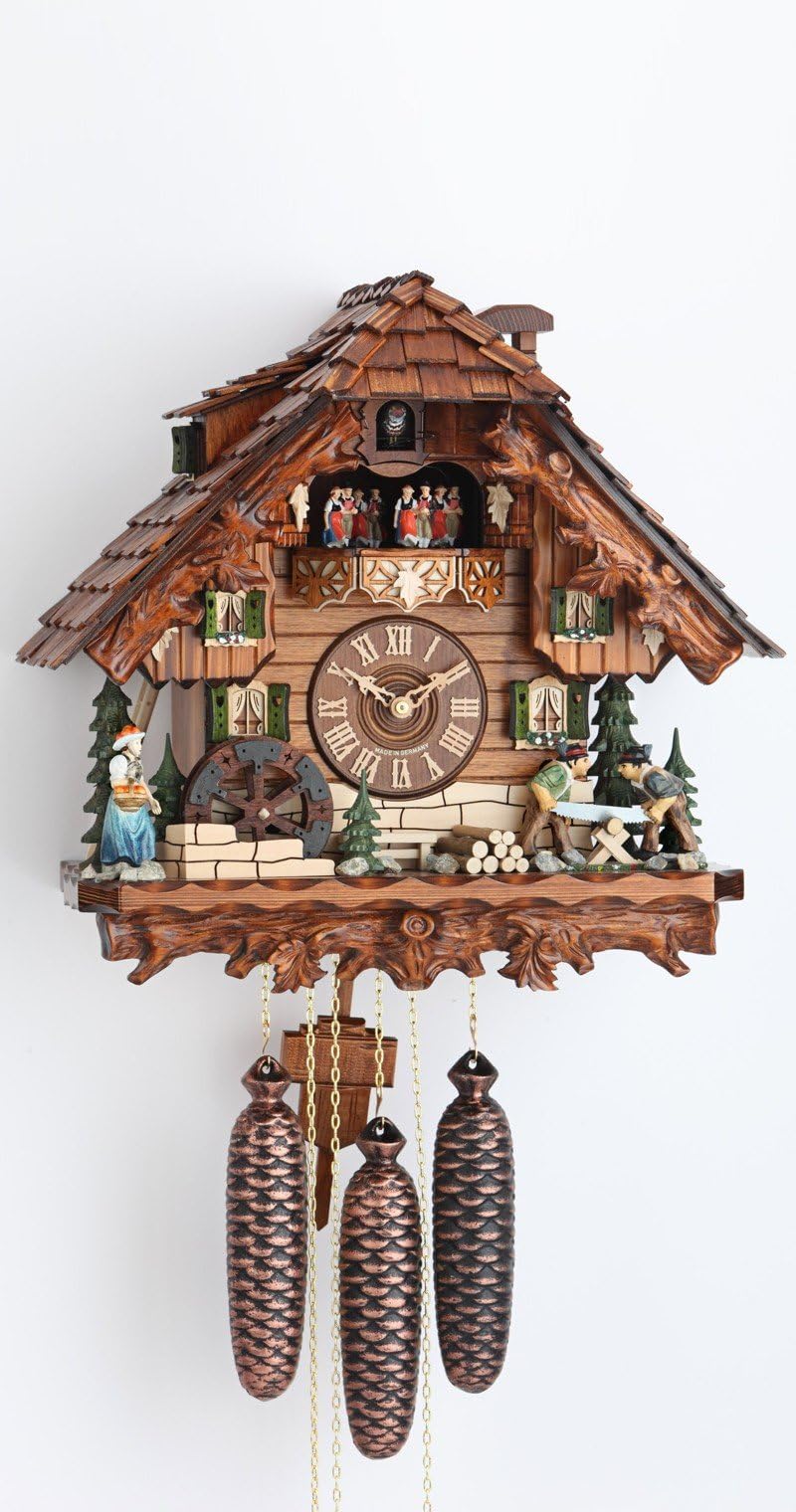 German Cuckoo Clock 8-day-movement Chalet-Style 15.00 inch - Authentic black forest cuckoo clock by Hekas